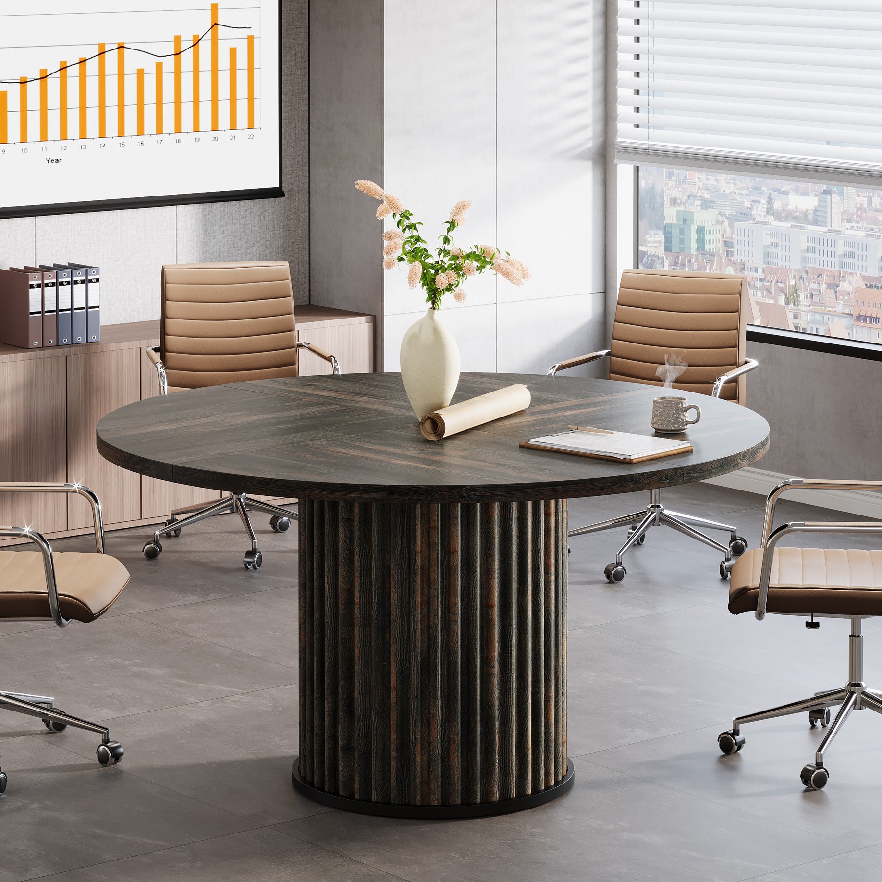 120 cm Zwart Ronde Conferentietafel, Stabiel Bureau voor 4-6 Personen