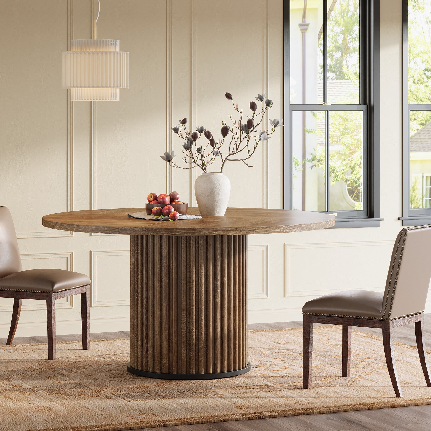 120 cm Zwarte Ronde Eettafel voor 4-6 Personen, Moderne Keukentafel met Metalen Basis