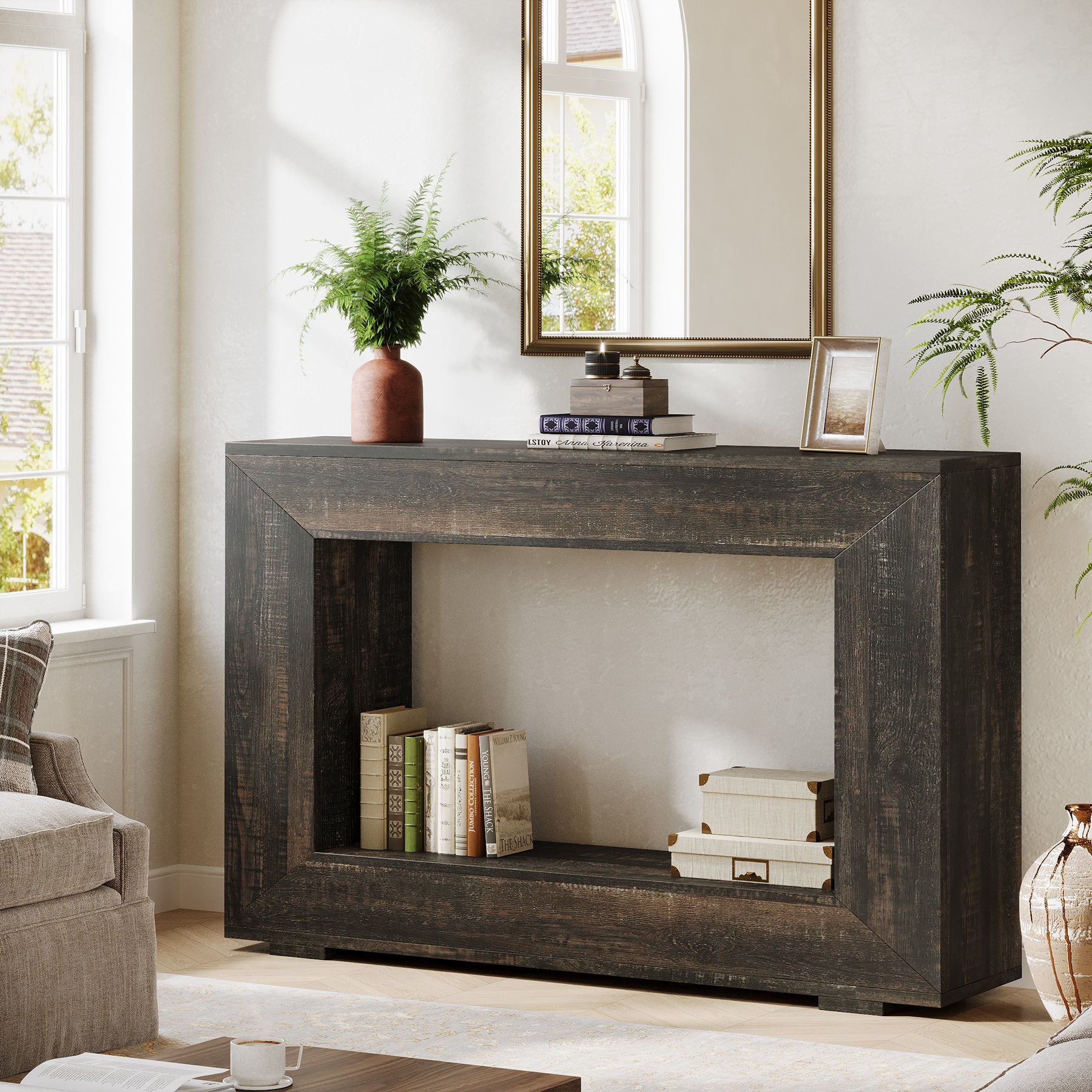 120 cm Boers Entreetafel met Opbergvak, Industrieel Accentmeubel voor Hal en Woonkamer