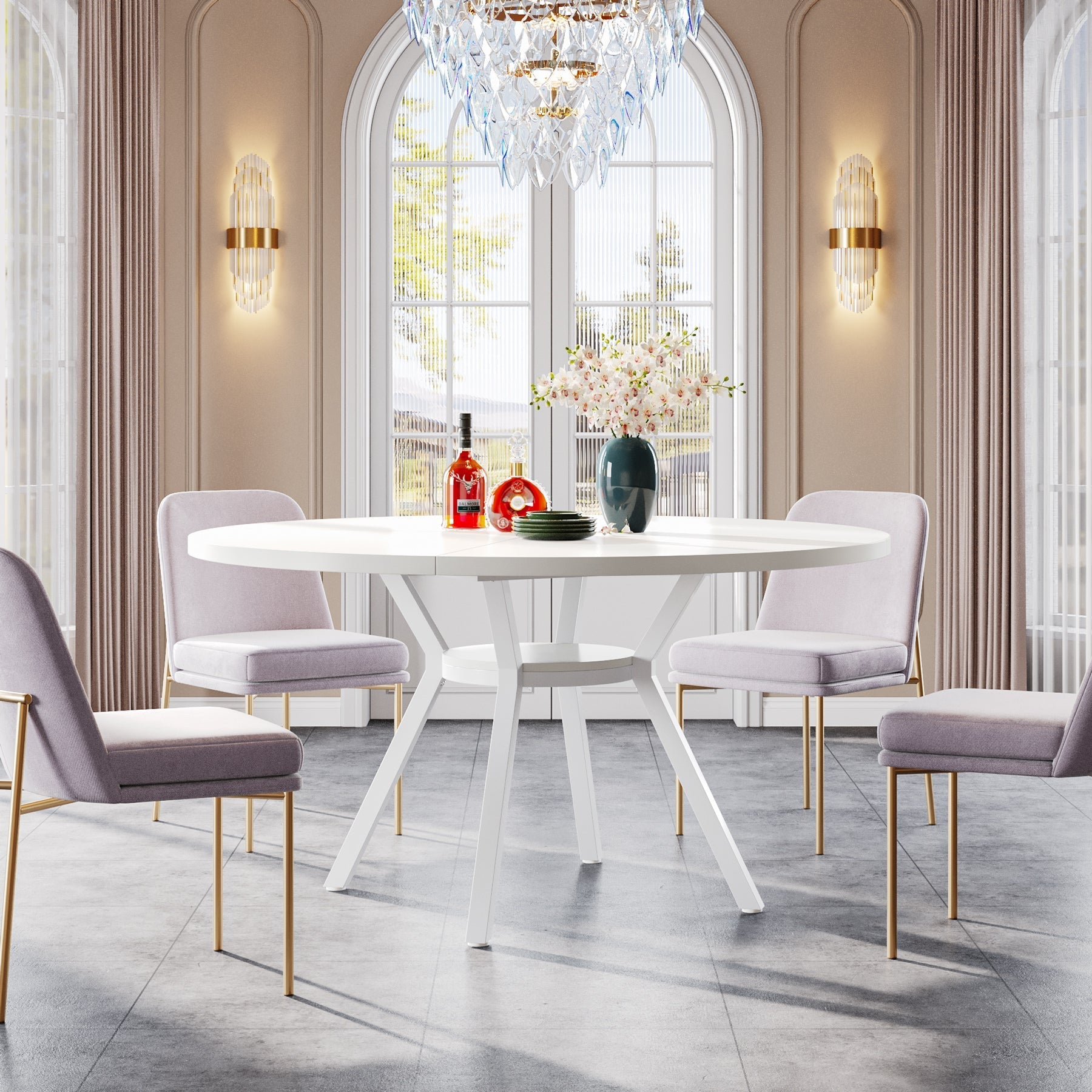 120 cm Eettafel voor 4-6 Personen, Ronde Tafel met Opbergruimte