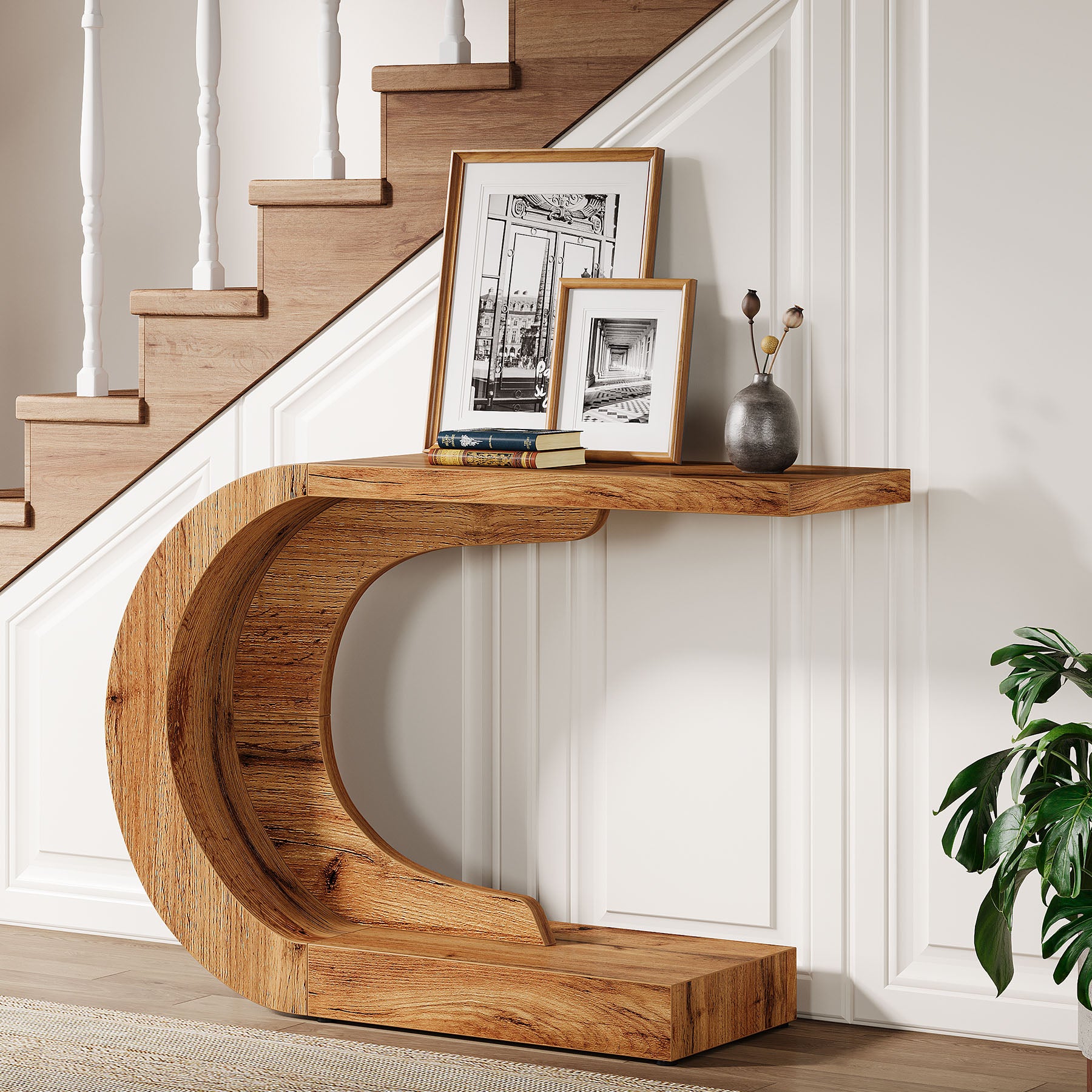 Tribesigns Moderne Entréetafel met Opbergruimte, Landelijk C-Vormig Design 110 cm voor Woonkamer