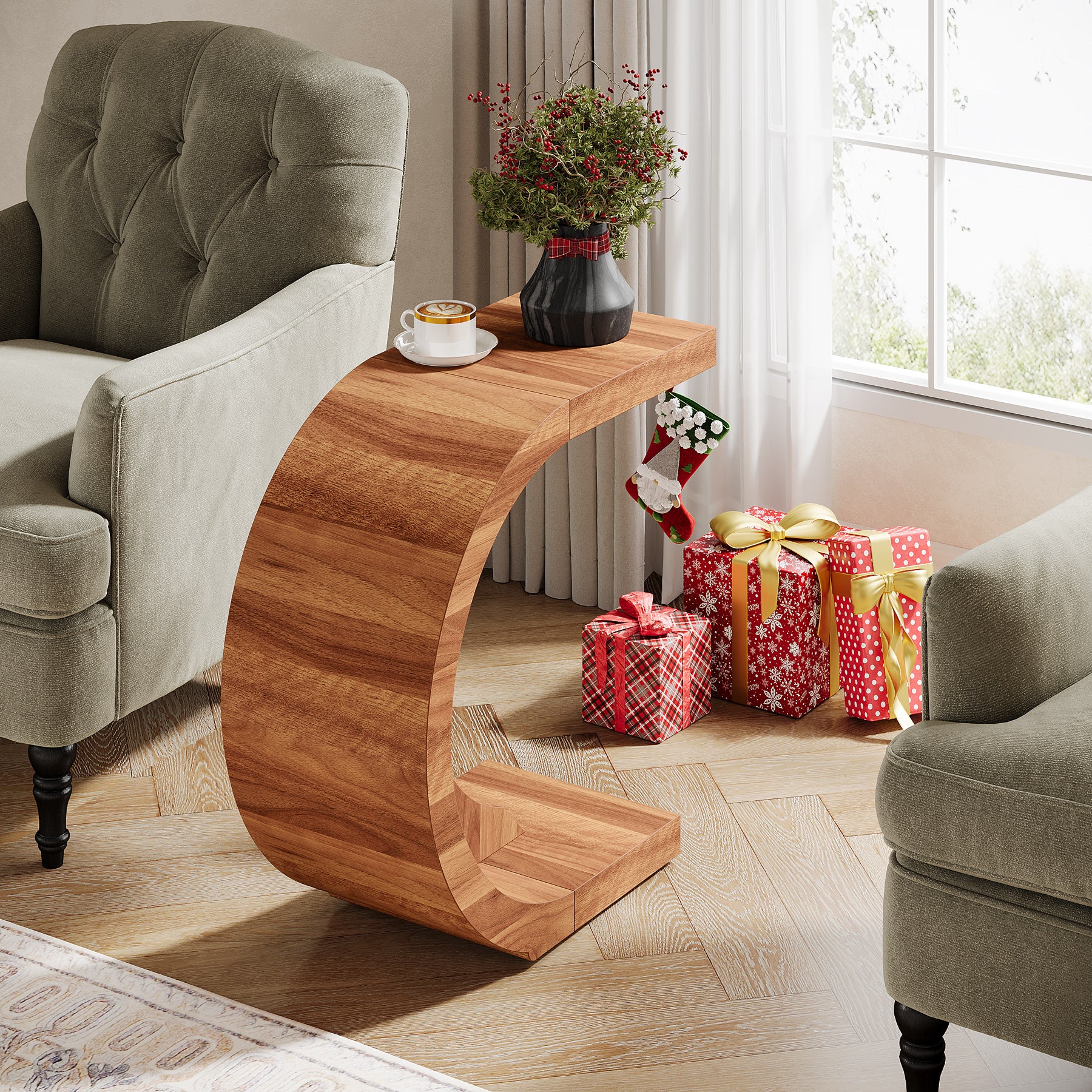 65 cm C-Vormige Bijzettafel, Tribesigns Smalle Sofa Tafel voor Woonkamer