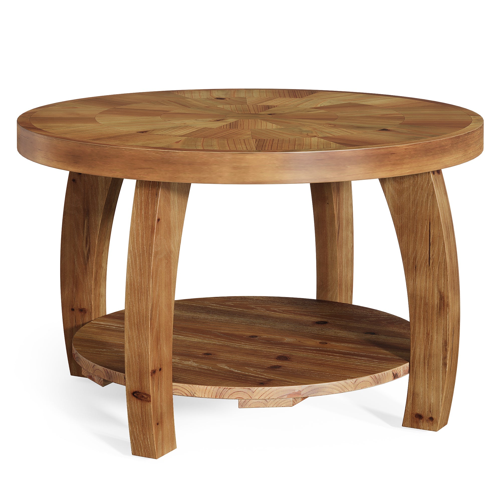 Tribesigns 80 cm ronde houten salontafel, 2-laags bijzettafeltje met mozaïekpatroon en onderste opbergplank