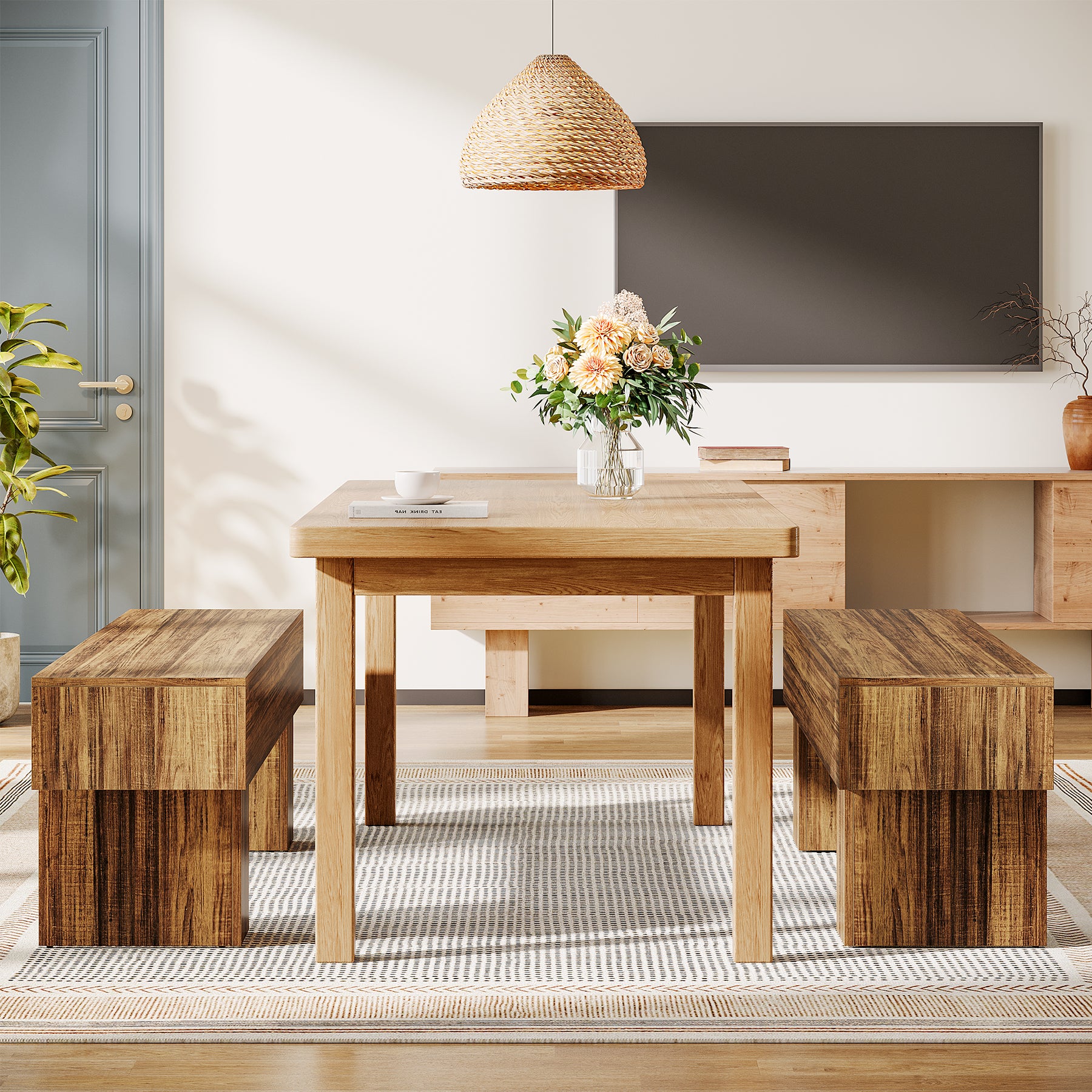 Tribesigns 160 cm Houten Farmhouse Bank voor de Eetkamerbank