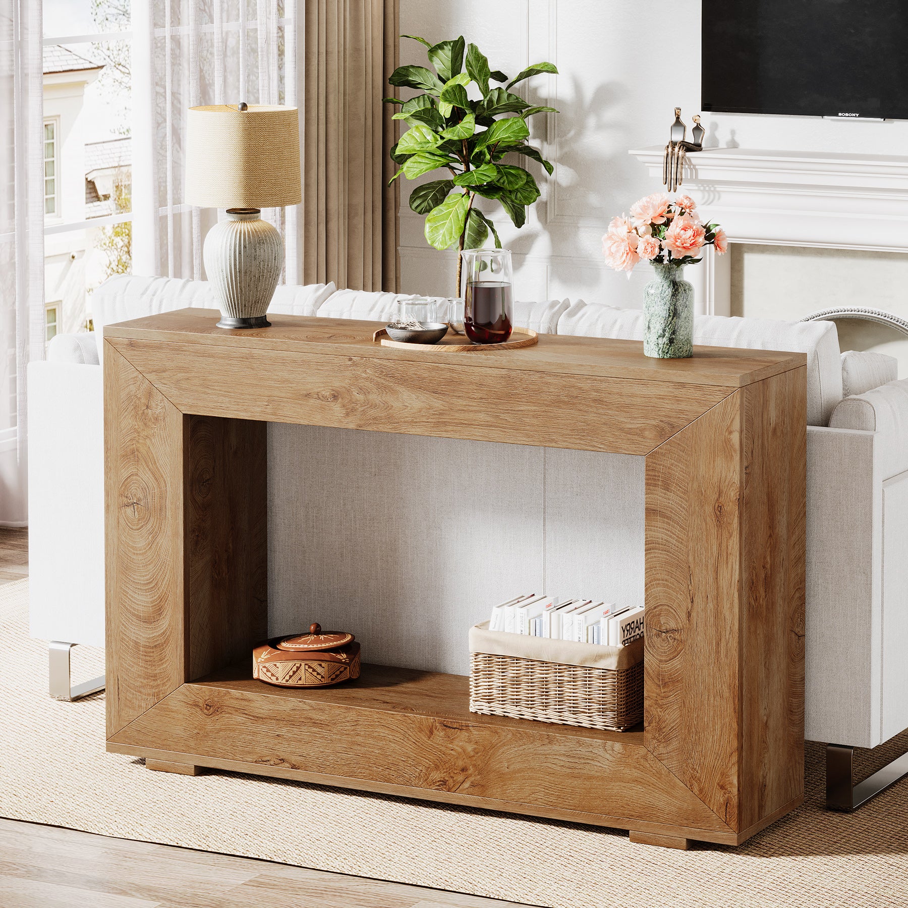 120 cm Boers Entreetafel met Opbergvak, Industrieel Accentmeubel voor Hal en Woonkamer
