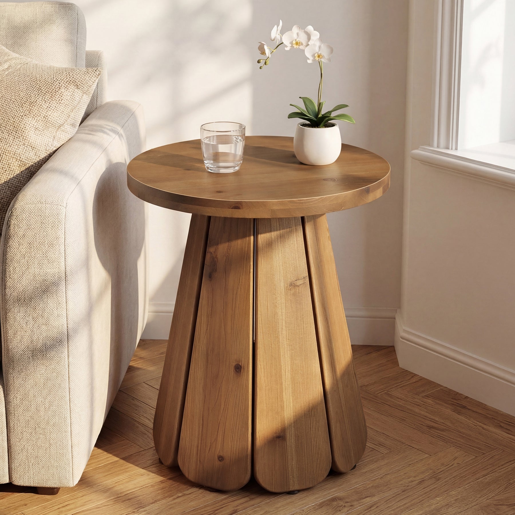 Tribesigns 50 cm ronde houten bijzettafel, massief houten zijtafel met uitlopende voet voor woonkamer