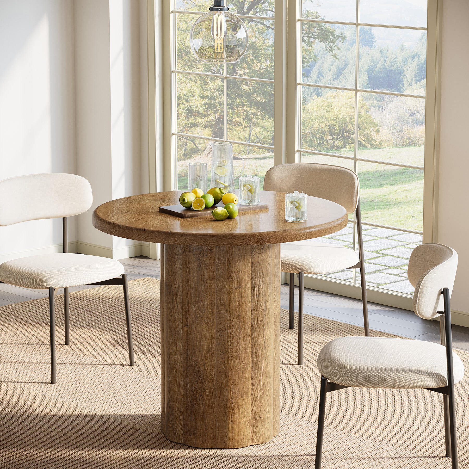 80 cm Ronde Eettafel, Rustiek Bruine Keukentafel voor Kleine Ruimtes met Stevige Basis