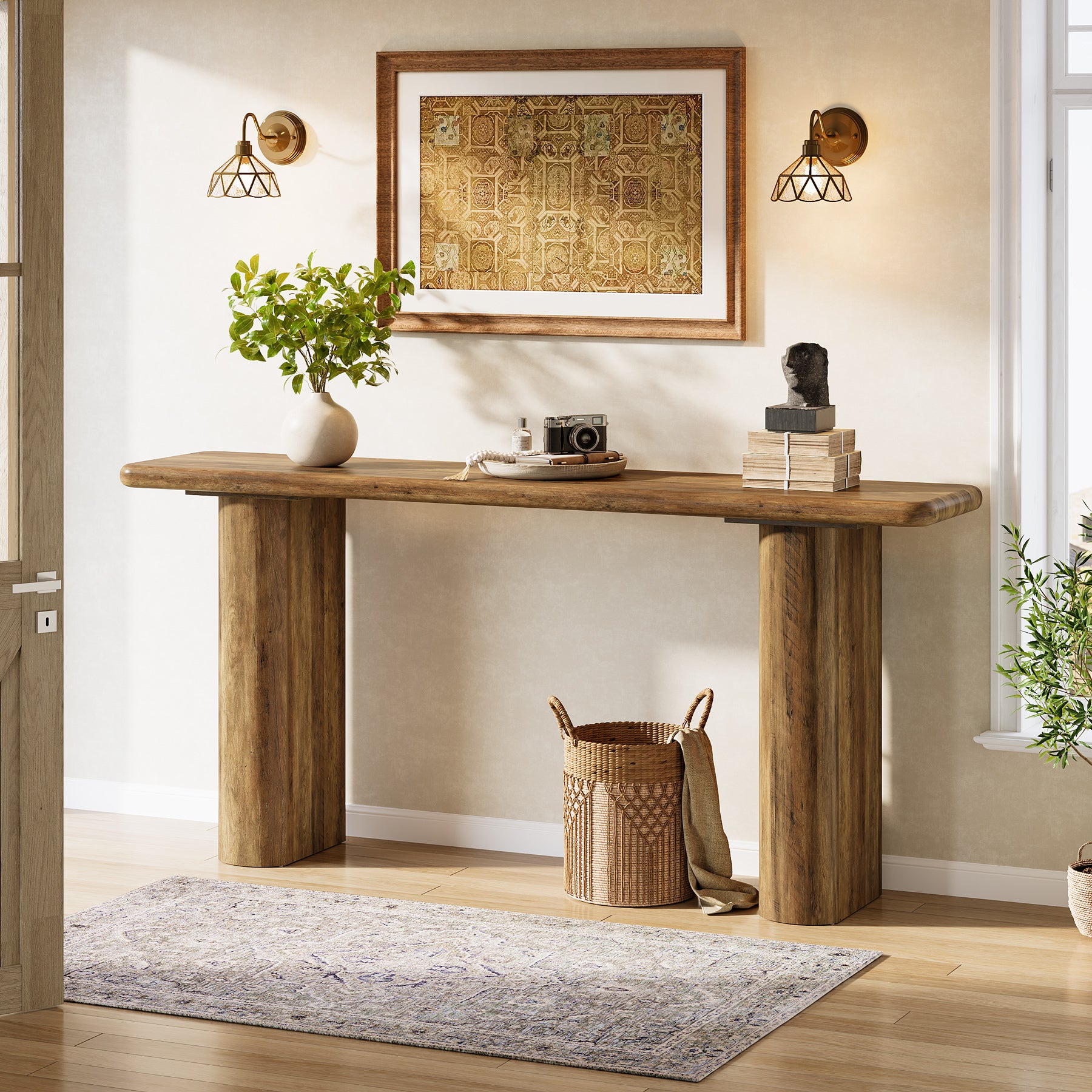 160 cm Industriële Consoletafel, Landelijke Houten Banktafel voor Hal en Woonkamer