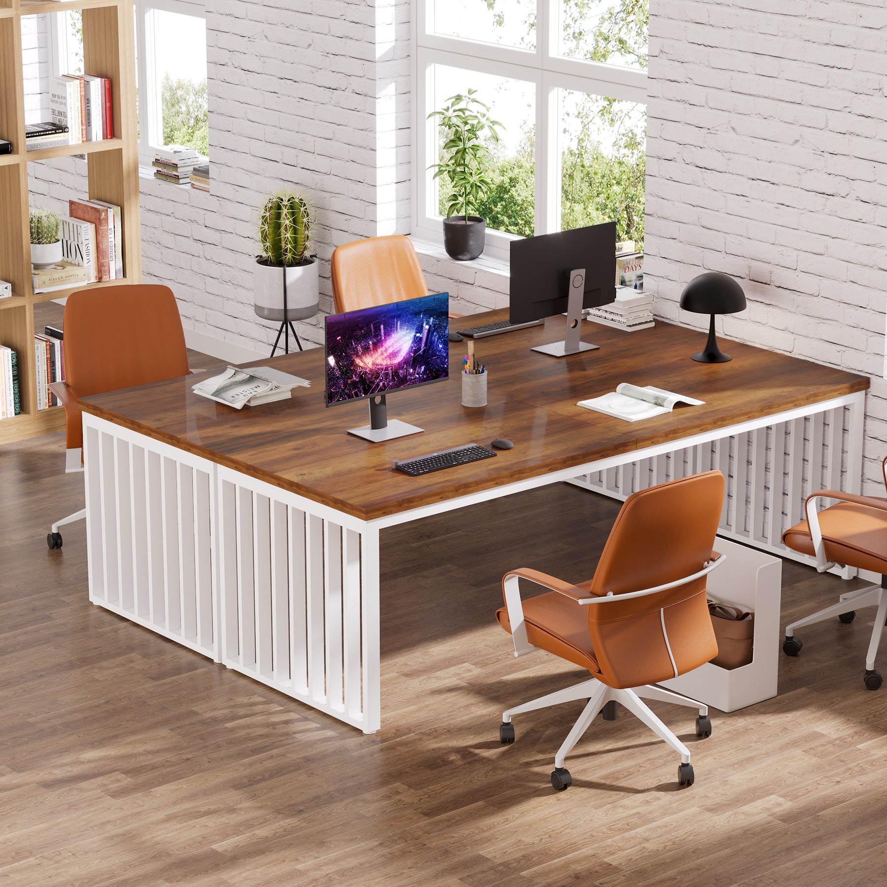 180 cm Bureau, Robuuste Computertafel Met Metalen Frame Voor Thuiskantoor