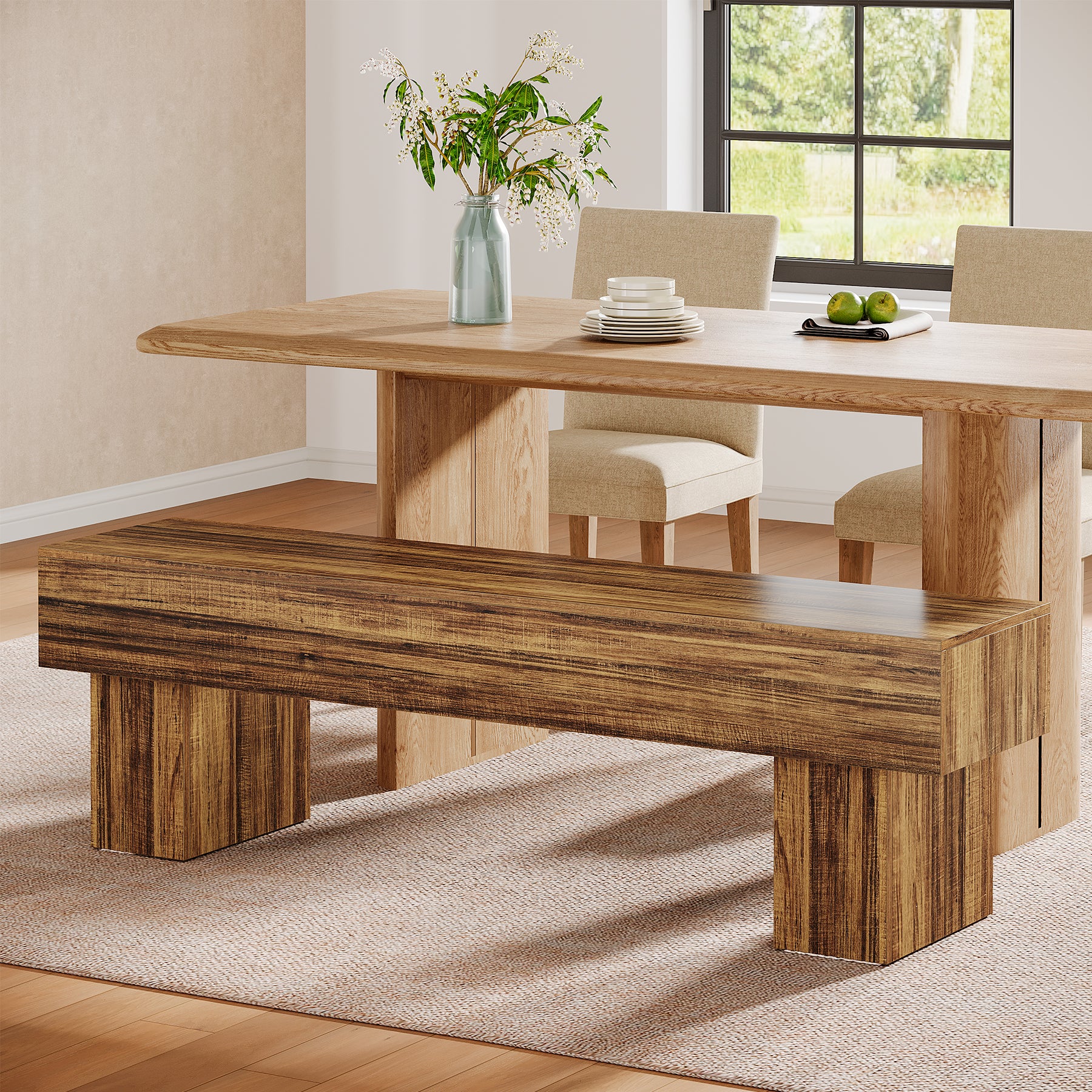 Tribesigns 160 cm Houten Farmhouse Bank voor de Eetkamerbank