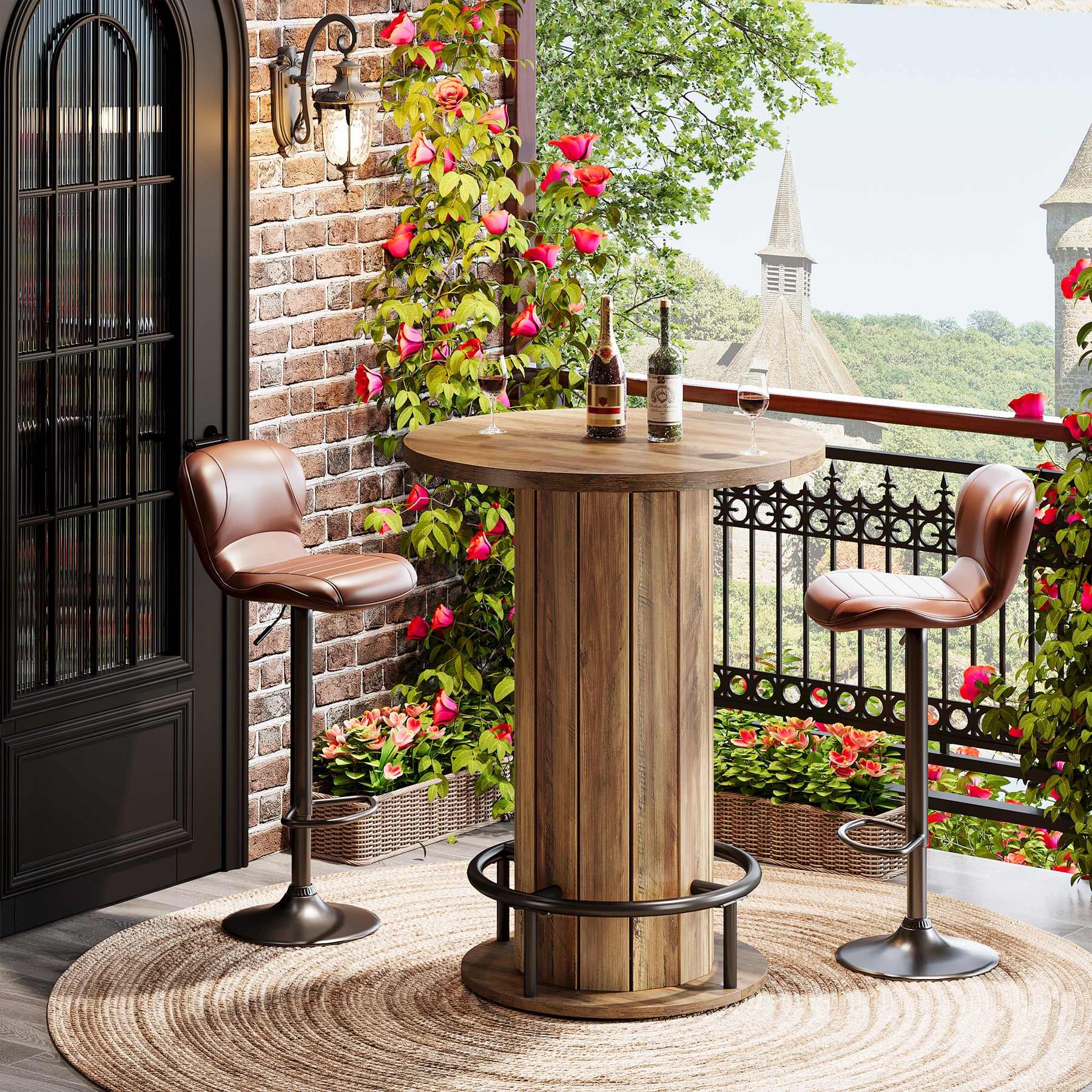 80 cm Tribesigns Eettafel met Houten Lattenvoet en Voetsteun