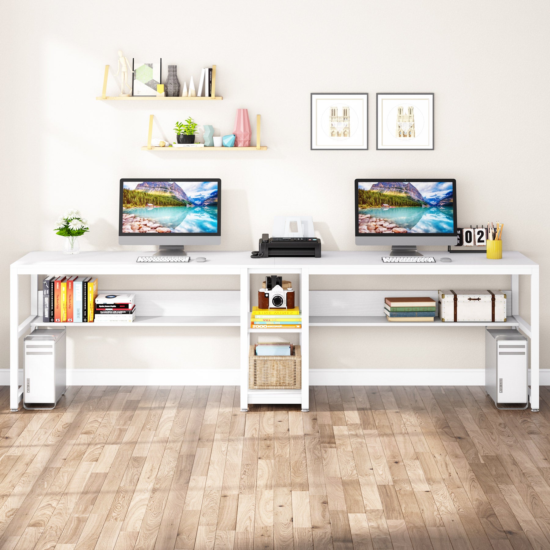 200 cm Lengte Tweepersoons Bureau, Met Geïntegreerde Boekenplank