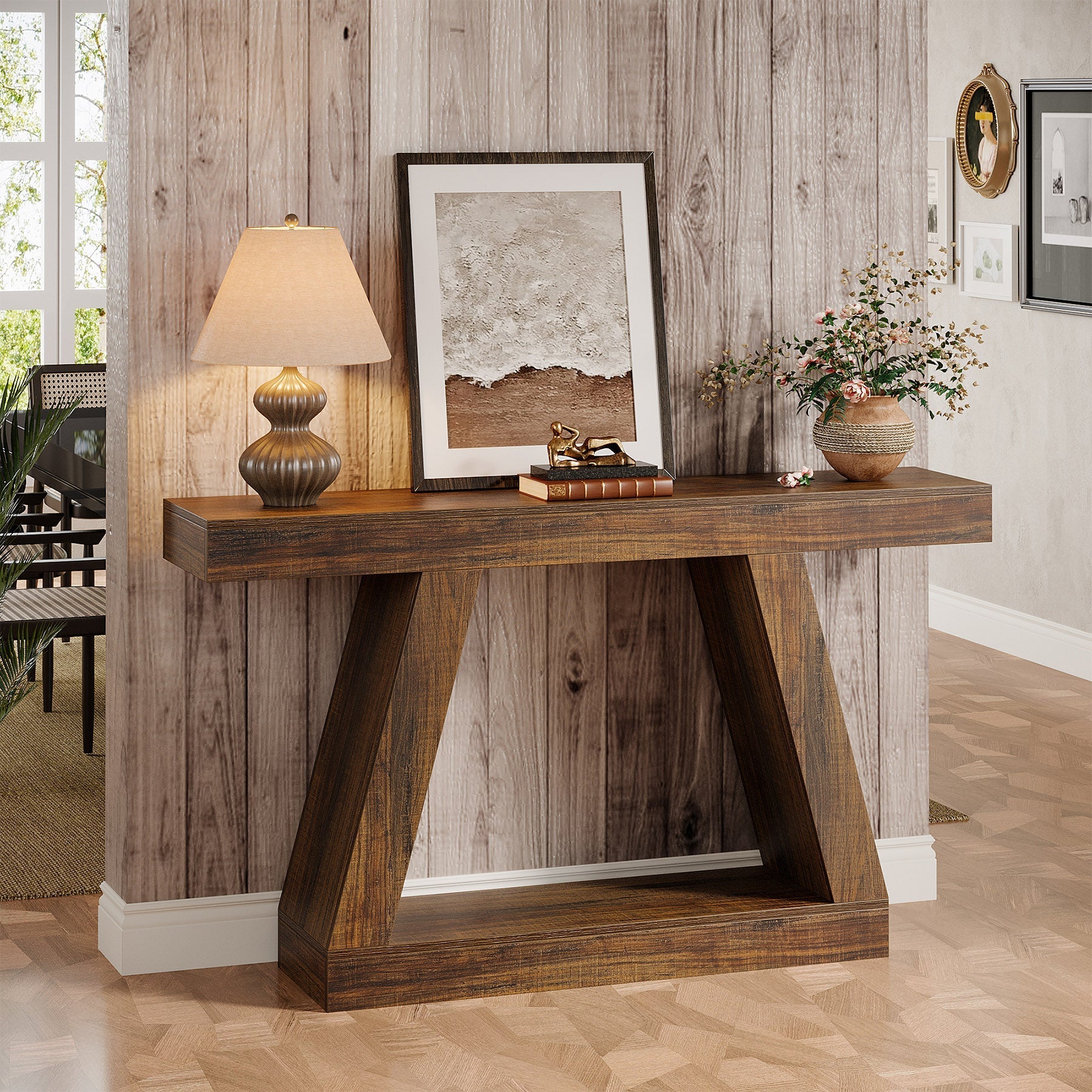 140 cm Landelijke Consoletafel, Industriële Houten Opbergtafel voor Hal en Woonkamer