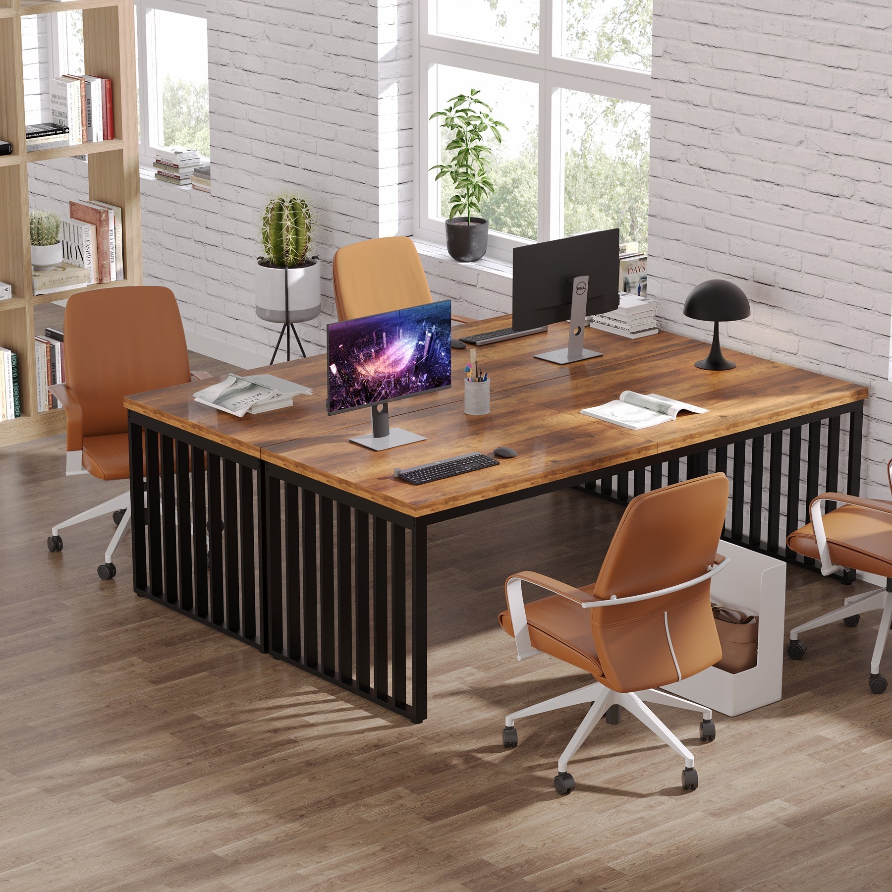 180 cm Bureau, Robuuste Computertafel Met Metalen Frame Voor Thuiskantoor