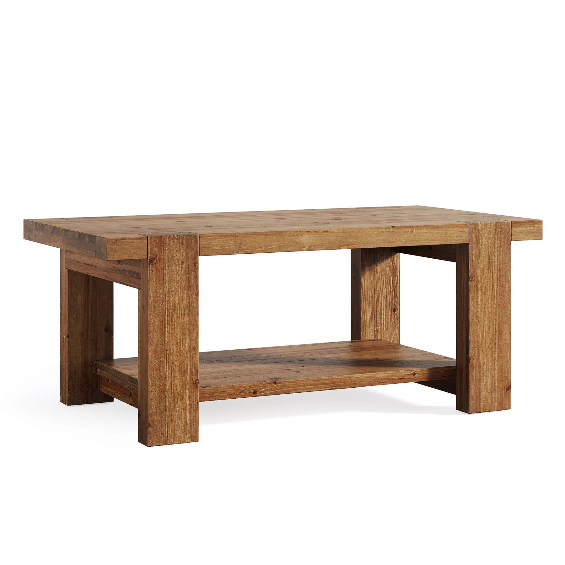 Tribesigns Massief Houten Salontafel 120 cm, Rechthoekige Woonkamertafel met Opbergplank