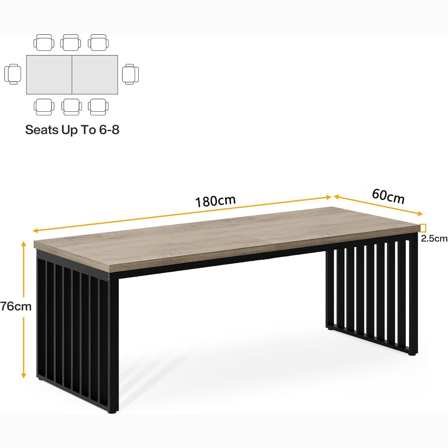 180 cm Bureau, Robuuste Computertafel Met Metalen Frame Voor Thuiskantoor