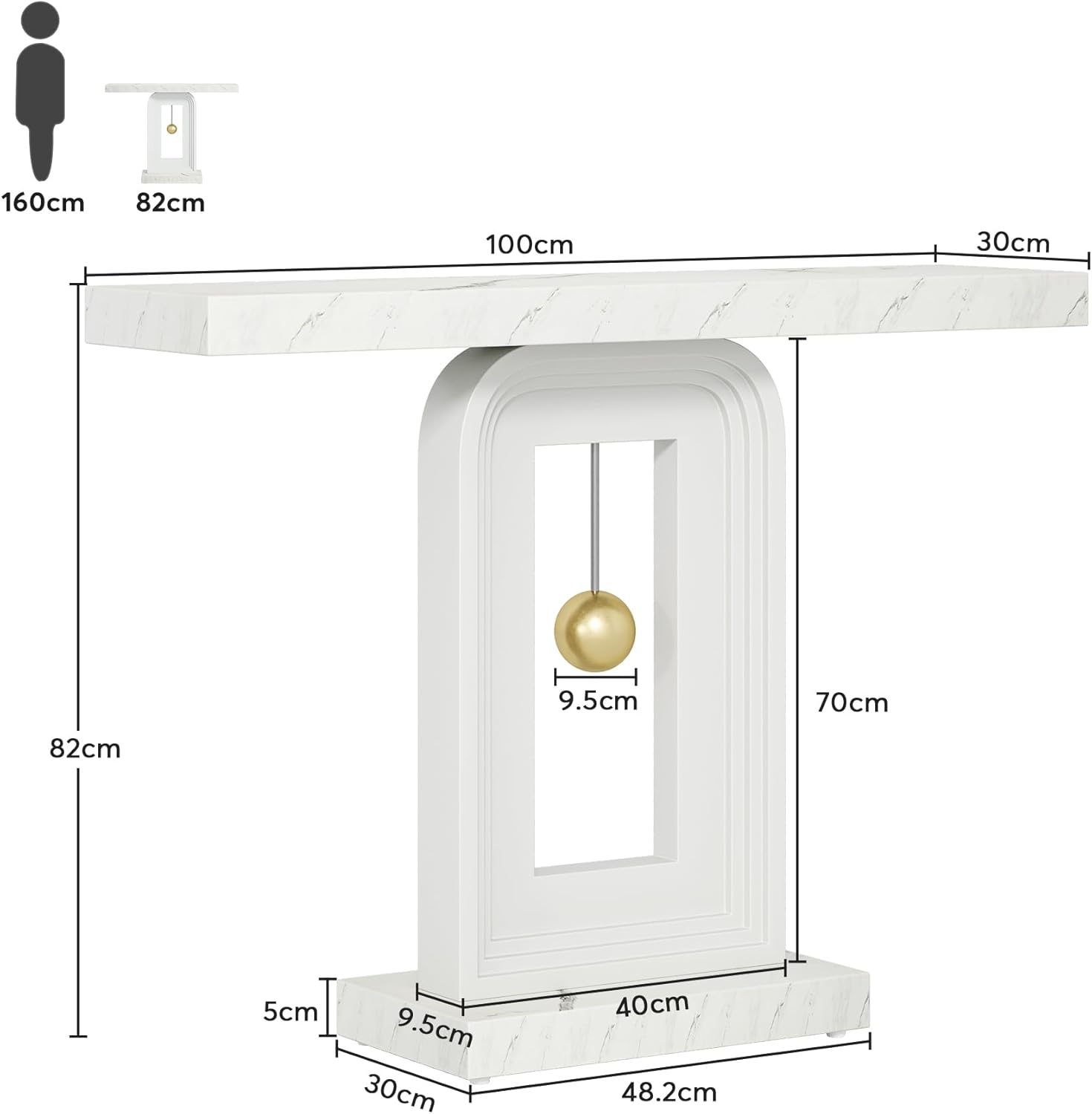 100 cm Moderne Consoletafel, Smalle Banktafel met Slinger Vorm Basis voor Woonkamer