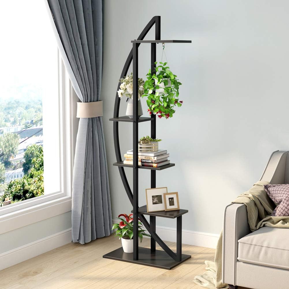 160 cm 5-laags Plantenstandaard, Gebogen Design voor Binnen en Buiten