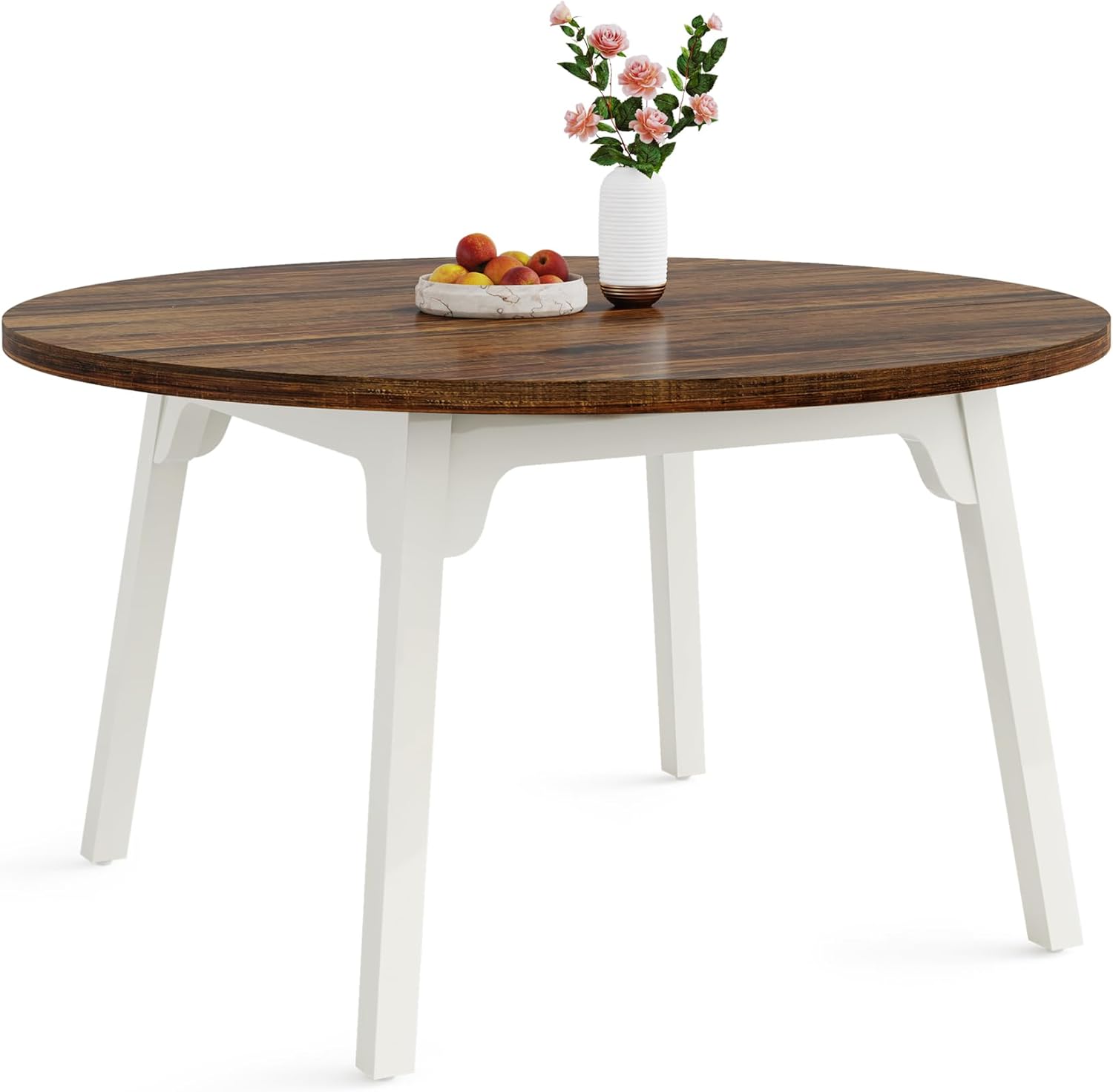 Tribesigns 120 cm Ronde Industriële Eettafel Wit Blad Massief Houten Poten