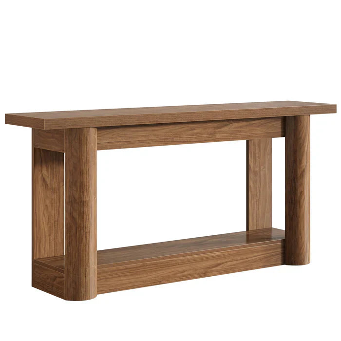 160 cm Landelijke Console met 2 Planken, Smalle Lange Salontafel in Rustiek Bruin voor Hal en Entree