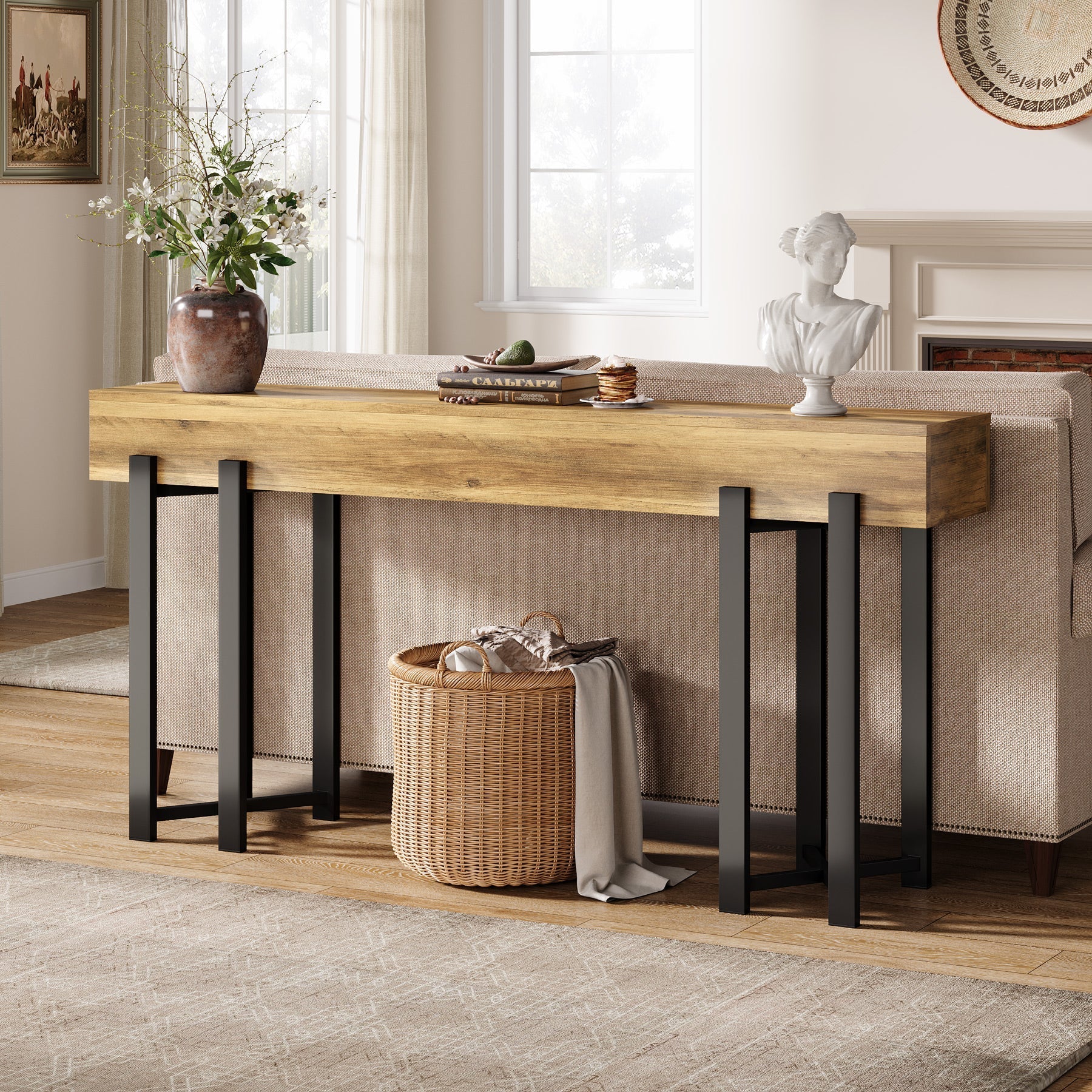 160 cm Consoletafel, Houten Banktafel voor Hal en Entree