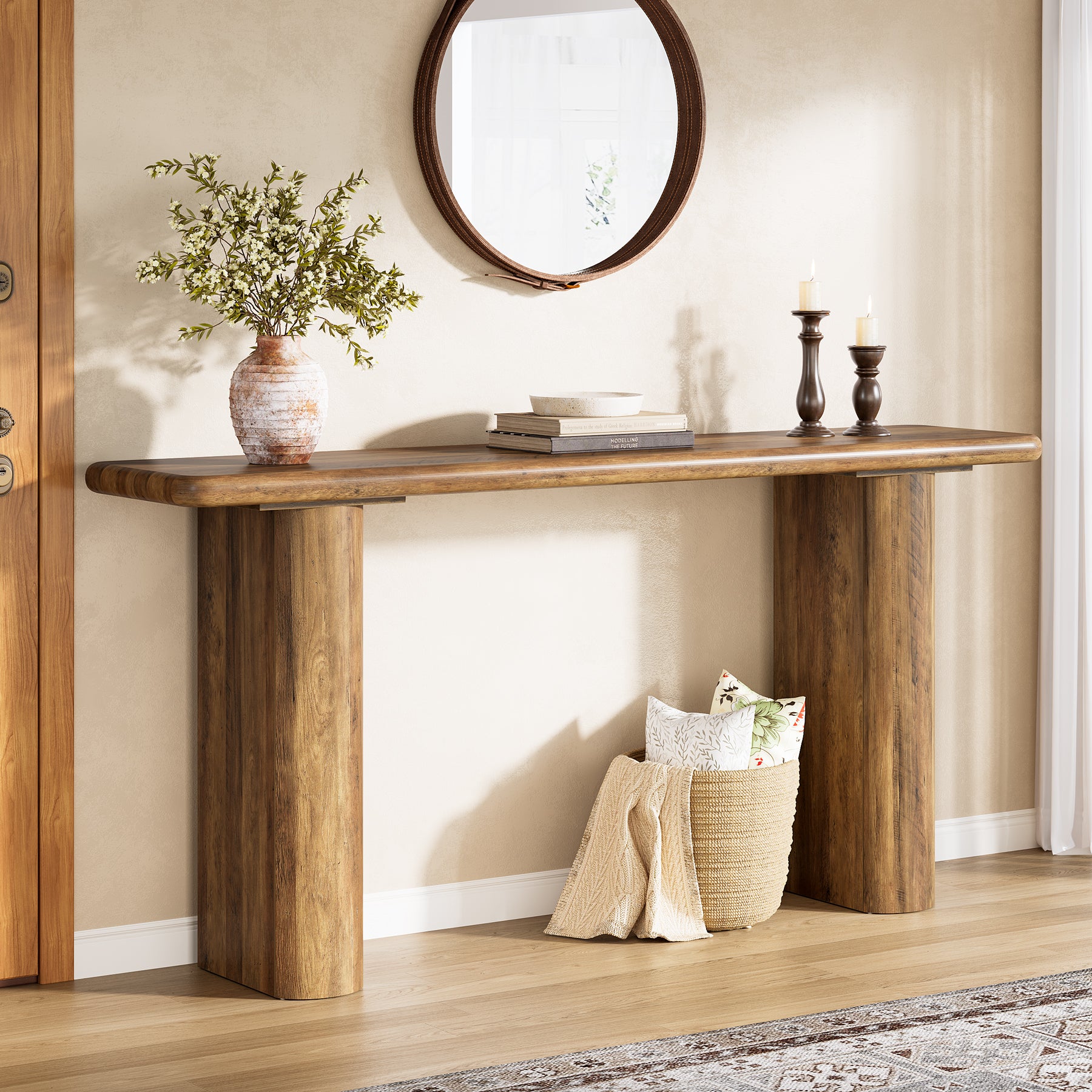 160 cm Industriële Consoletafel, Landelijke Houten Banktafel voor Hal en Woonkamer