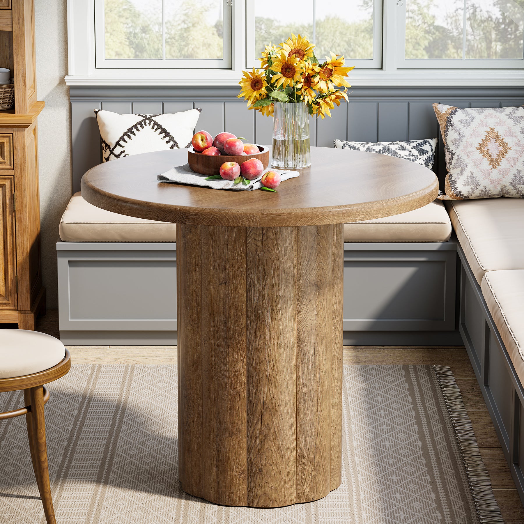 80 cm Ronde Eettafel, Rustiek Bruine Keukentafel voor Kleine Ruimtes met Stevige Basis