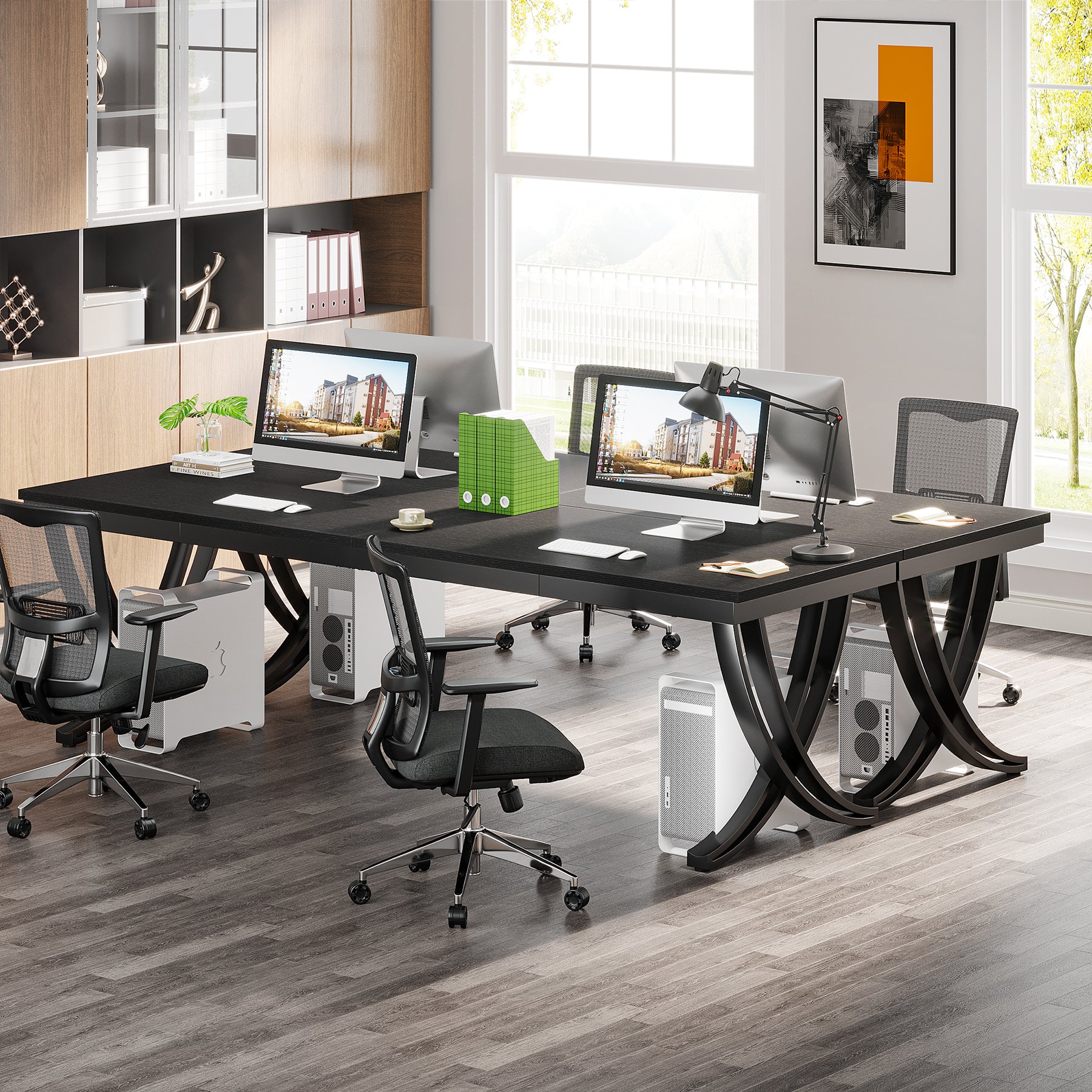 200 cm Bureau voor Twee Personen, Landelijke Computer Tafel met Stijlvolle Poten