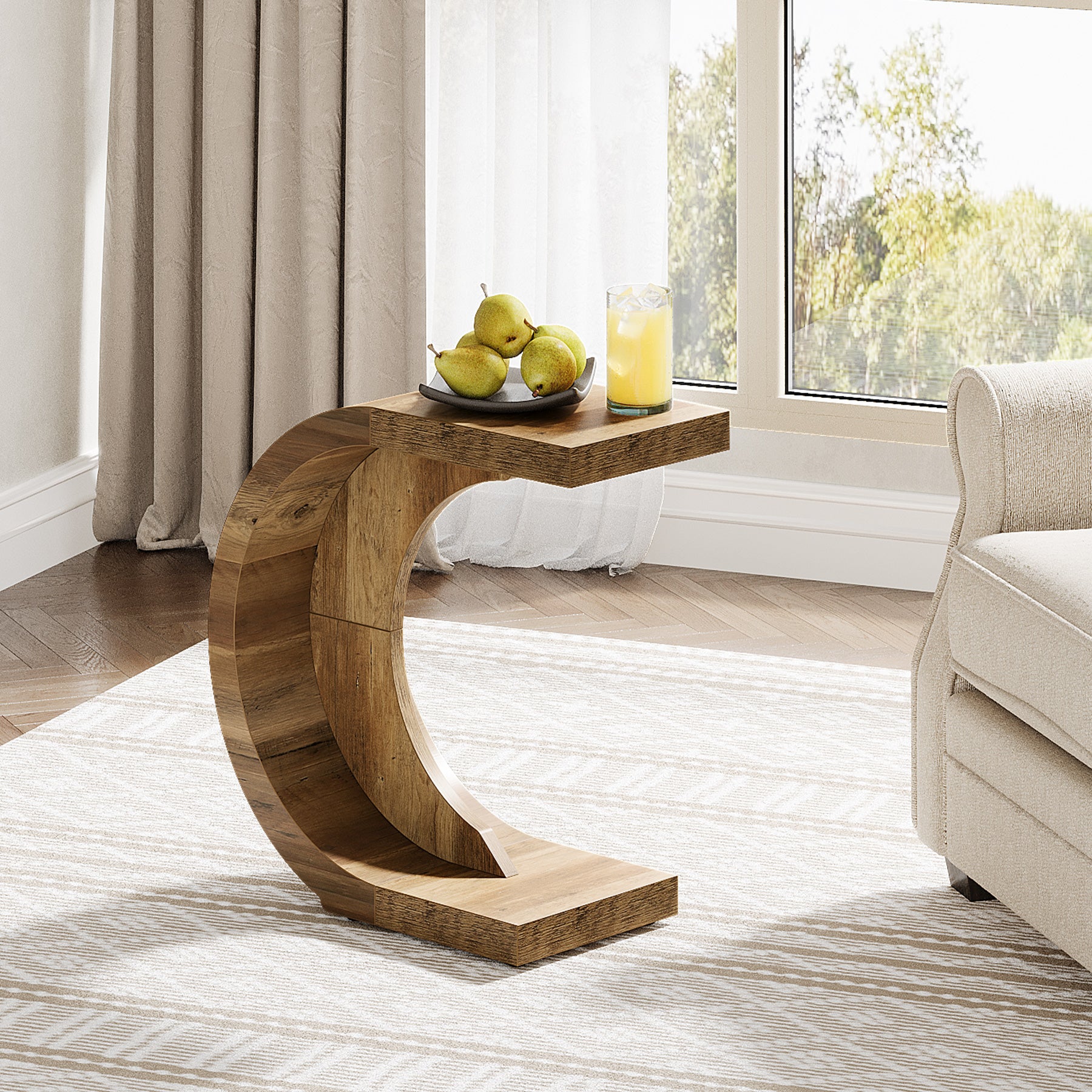 65 cm C-Vormige Bijzettafel, Tribesigns Smalle Sofa Tafel voor Woonkamer