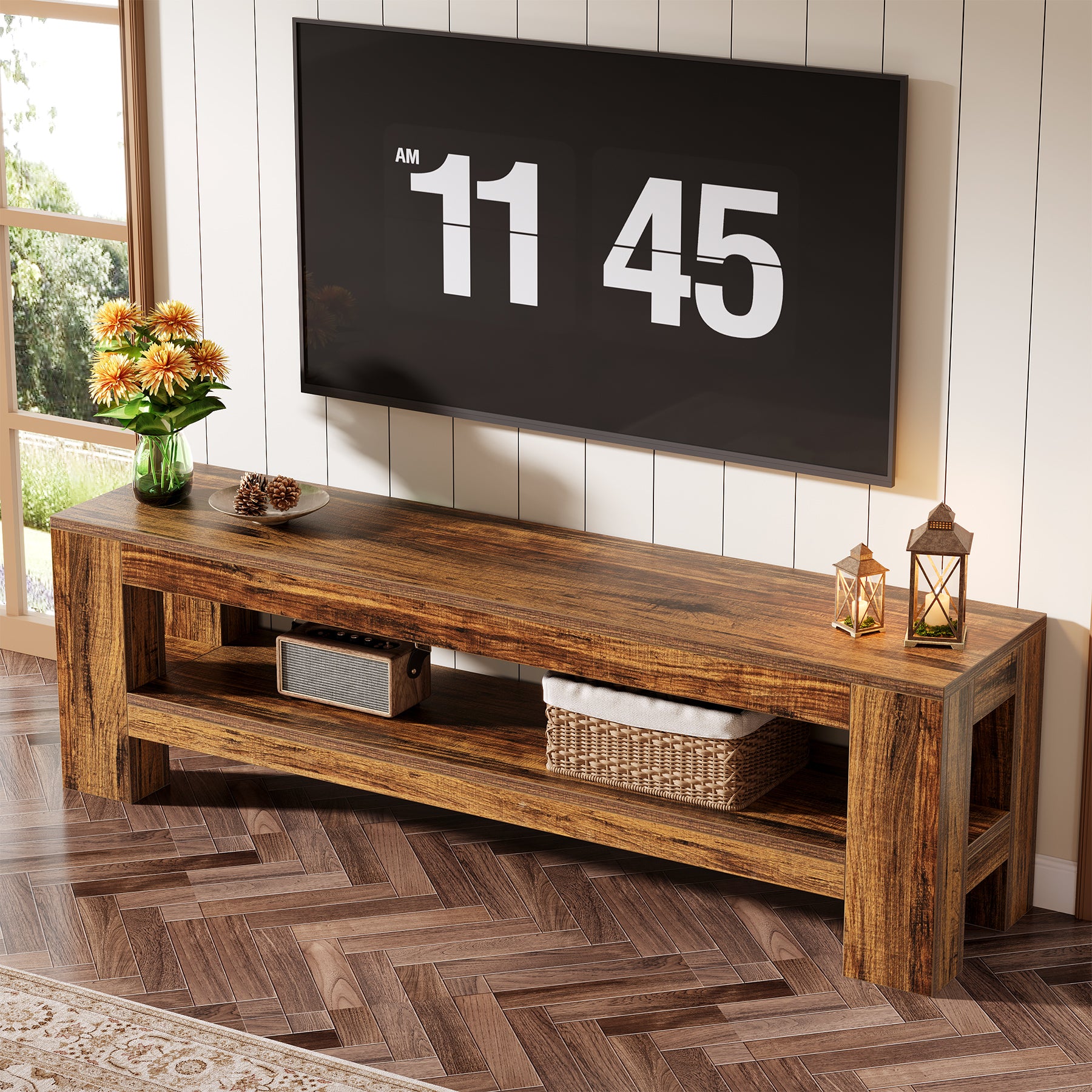 150 cm TV Meubel met Opbergruimte, Rustieke TV Kast voor Woonkamer Slaapkamer 55-75 Inch TV