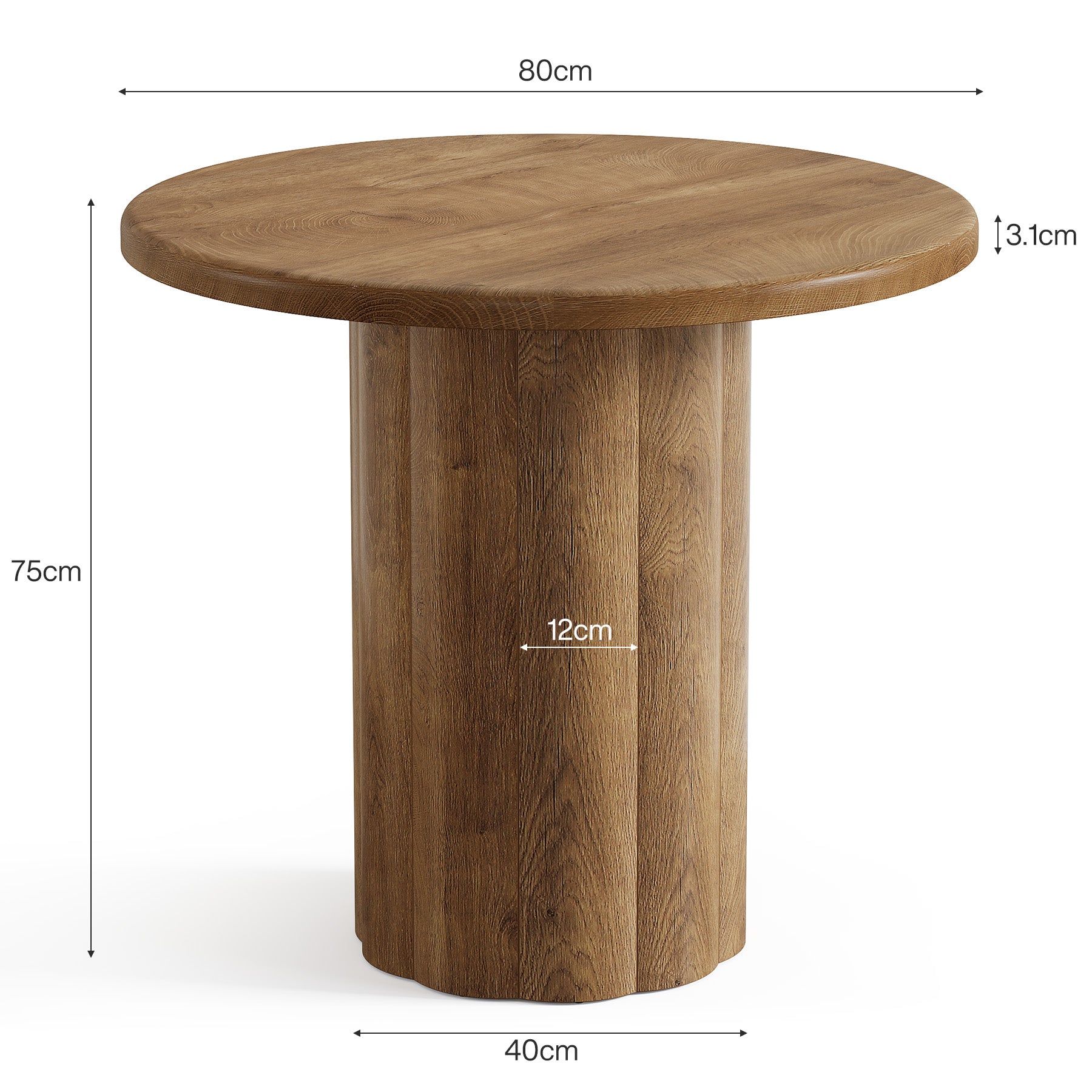 80 cm Ronde Eettafel, Rustiek Bruine Keukentafel voor Kleine Ruimtes met Stevige Basis