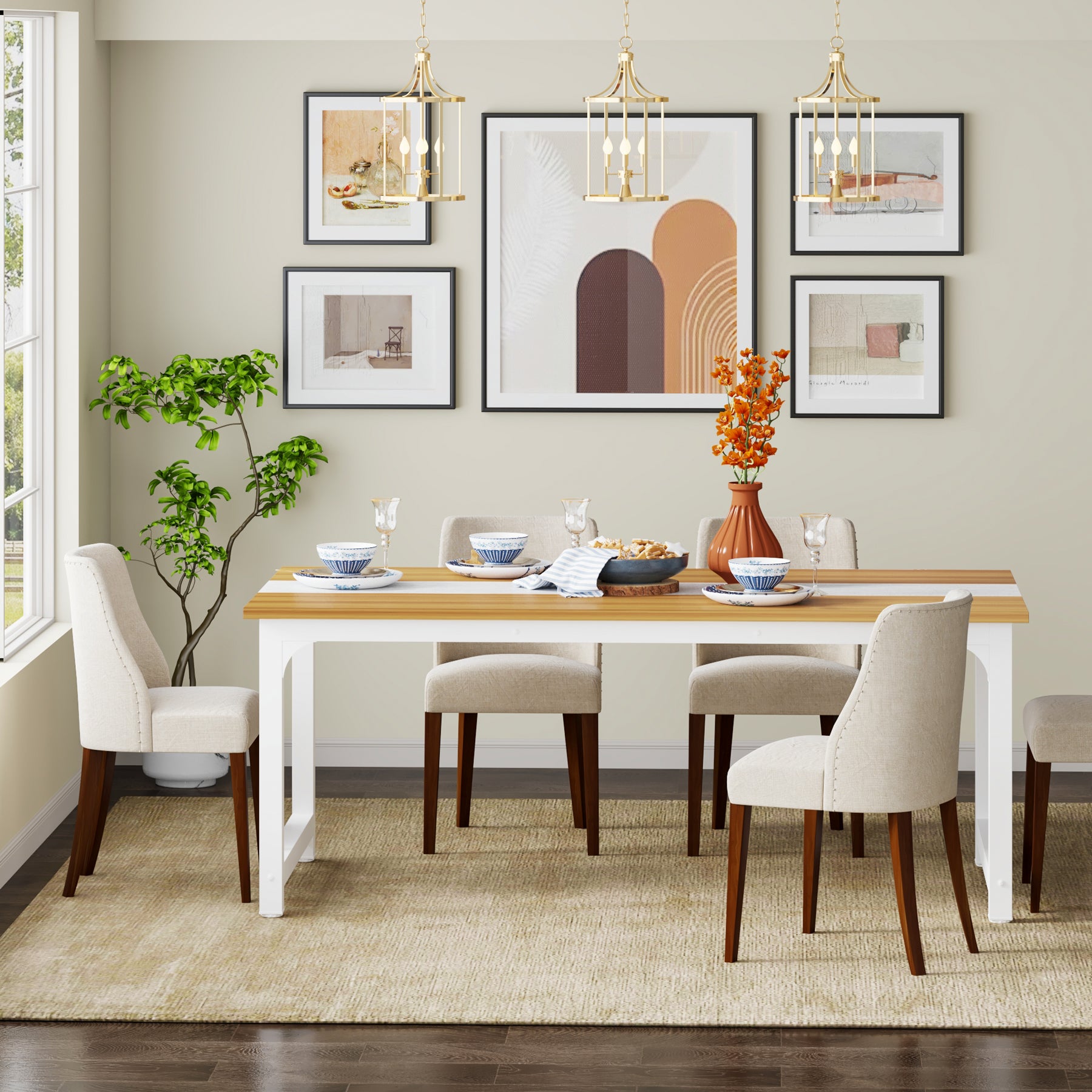 160x80 cm Industriële Eettafel, Landelijke Bruine Tafel voor 4-6 Personen met Metaal Frame