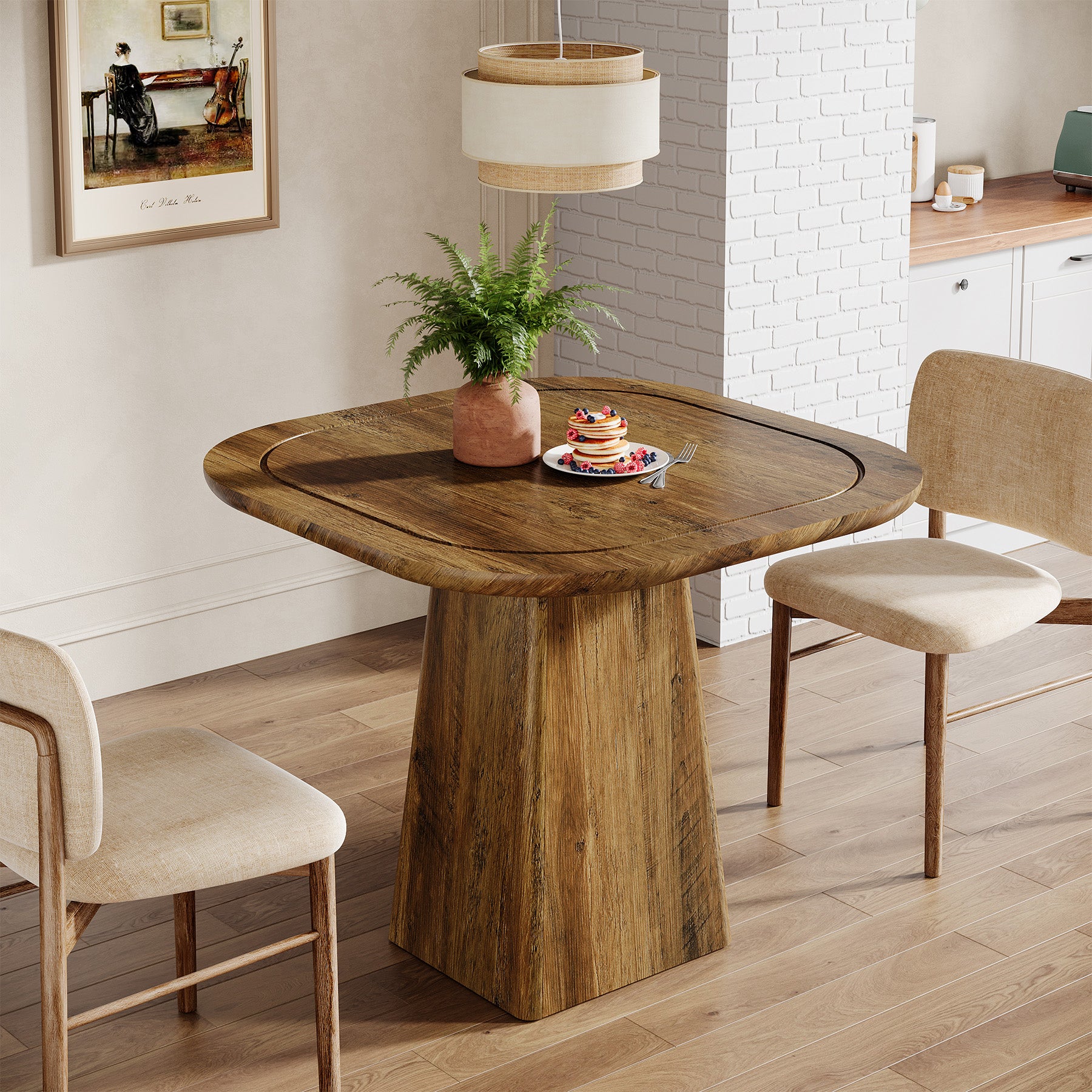 80 cm Vierkante Eettafel voor 2-4 Personen, Landelijke Keukentafel met Centrale Voet
