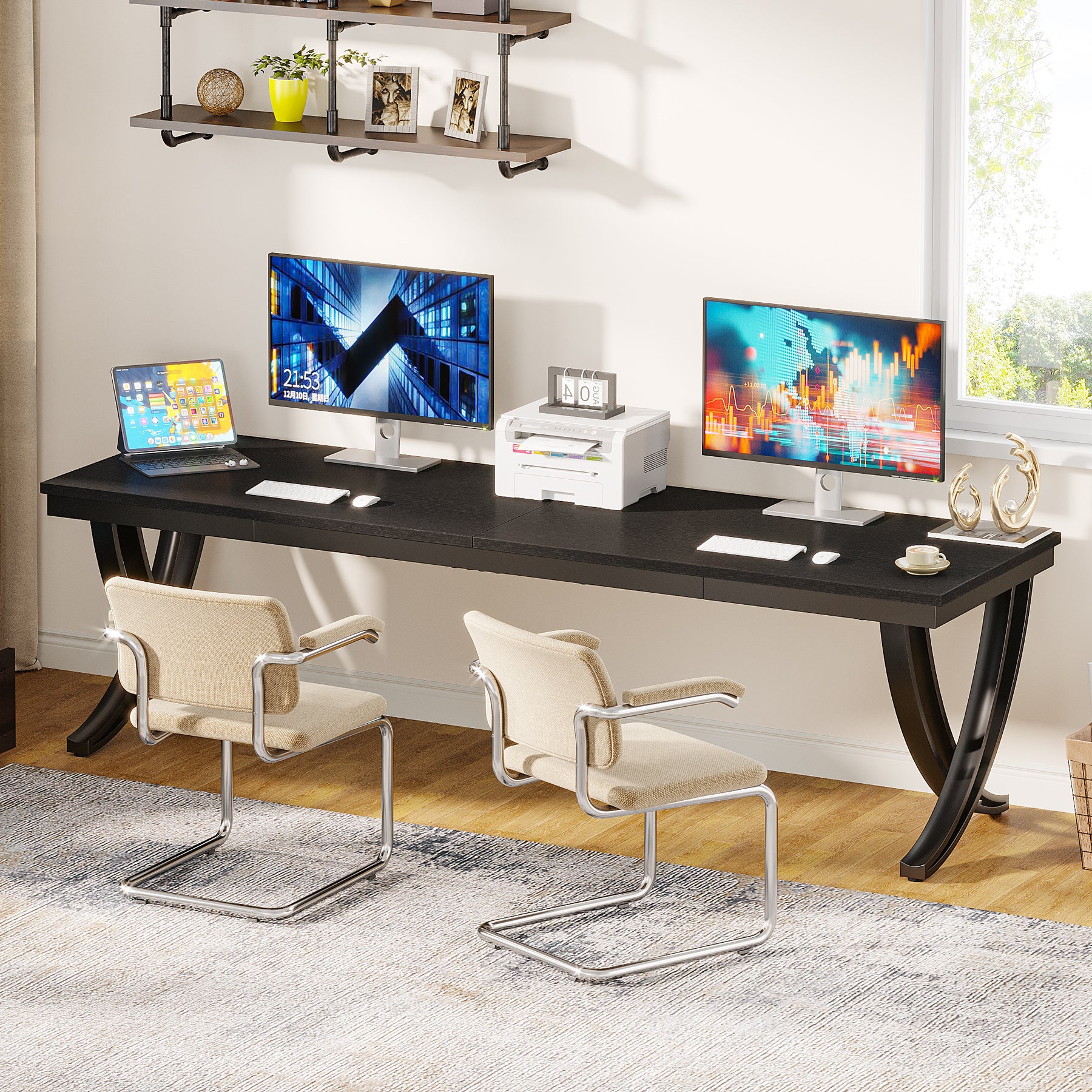 200 cm Bureau voor Twee Personen, Landelijke Computer Tafel met Stijlvolle Poten