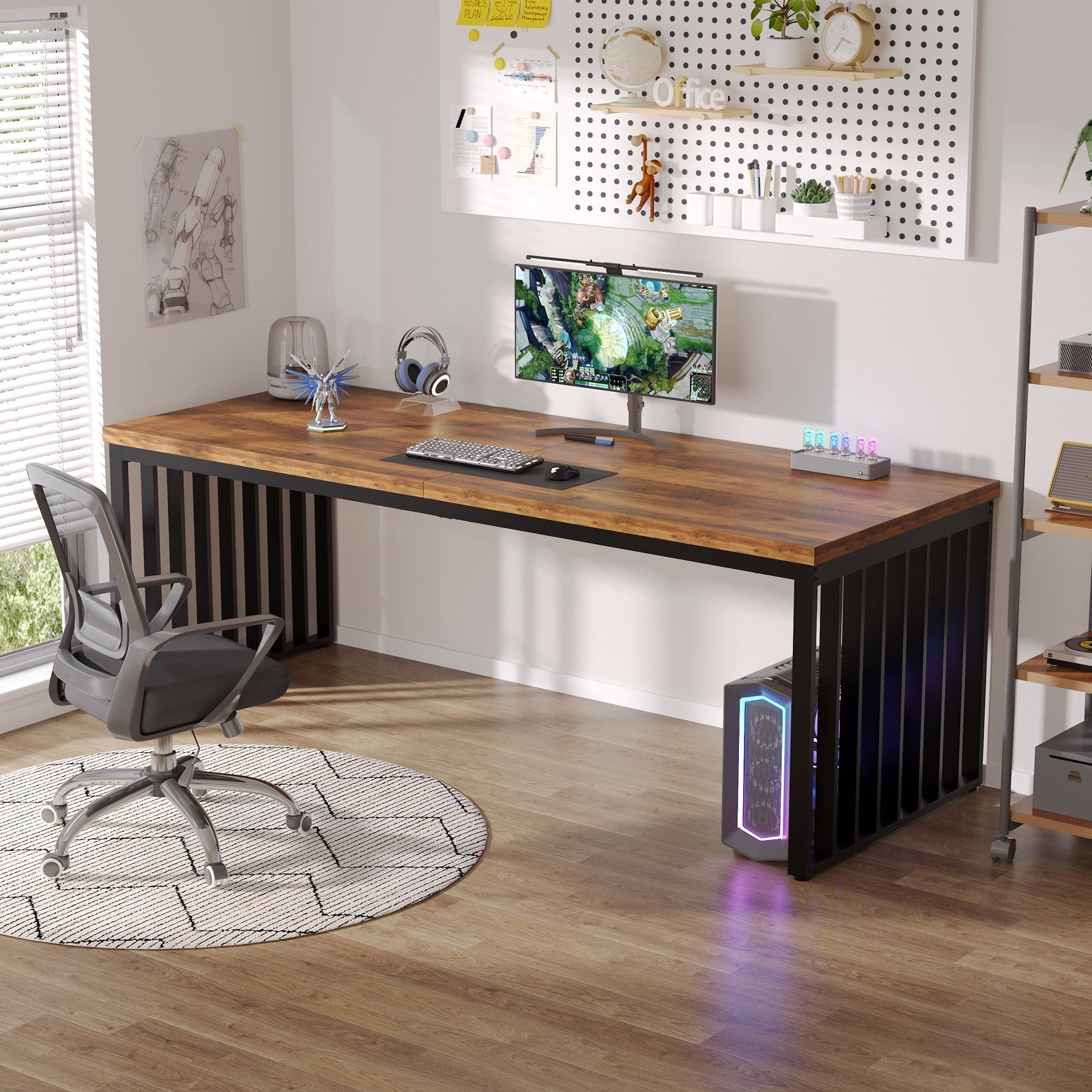 180 cm Bureau, Robuuste Computertafel Met Metalen Frame Voor Thuiskantoor