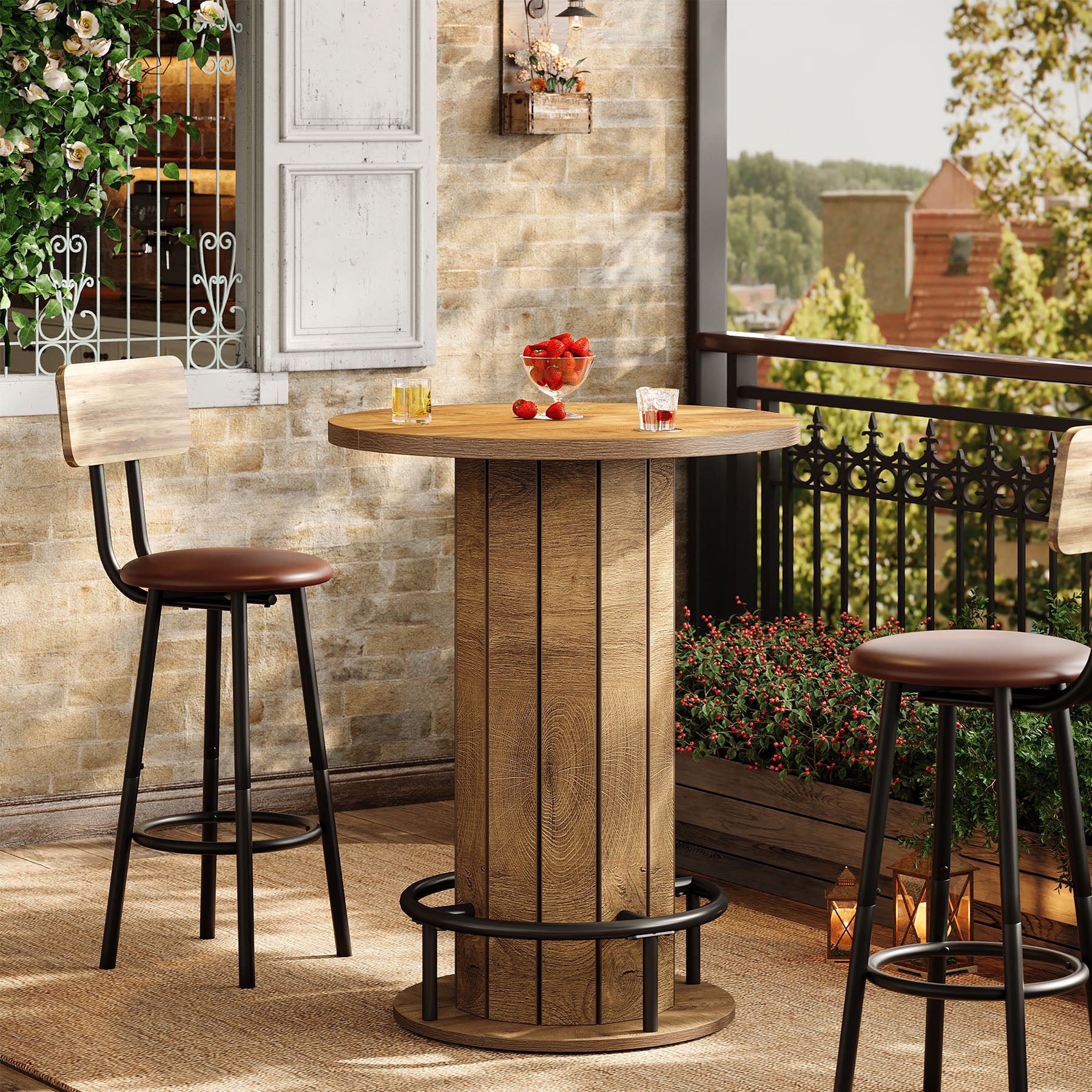80 cm Tribesigns Eettafel met Houten Lattenvoet en Voetsteun