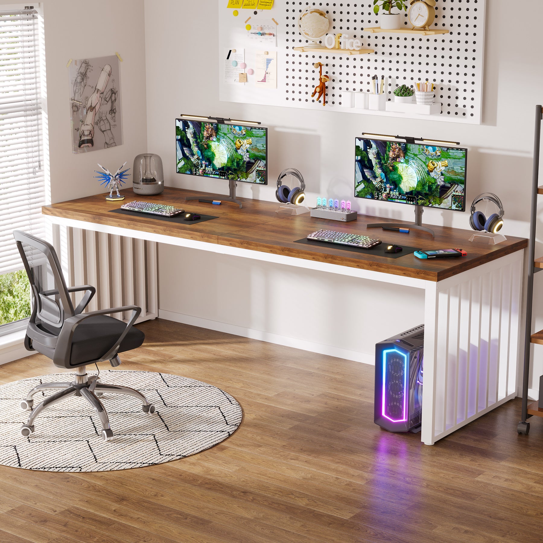 180 cm Bureau, Robuuste Computertafel Met Metalen Frame Voor Thuiskantoor