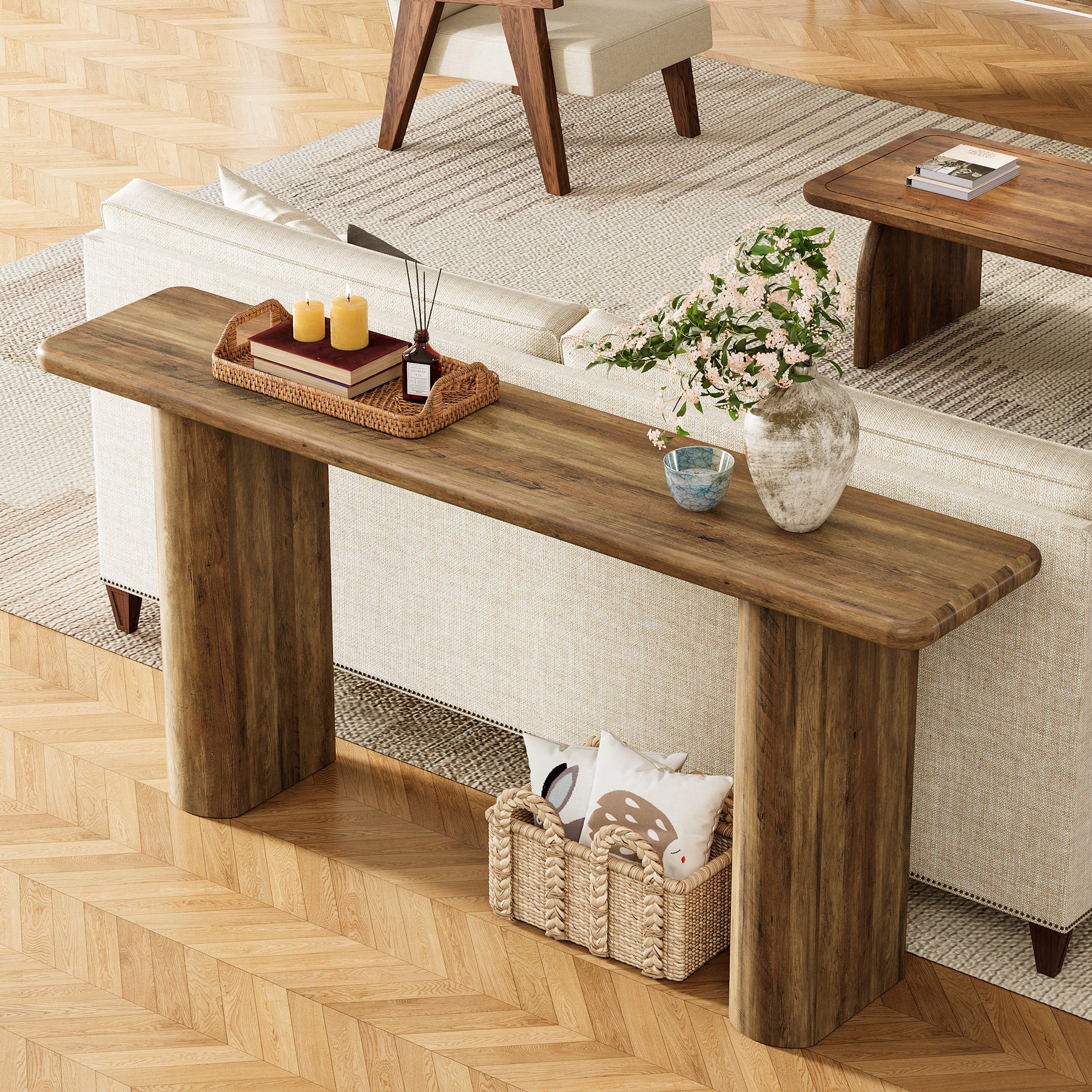 160 cm Industriële Consoletafel, Landelijke Houten Banktafel voor Hal en Woonkamer