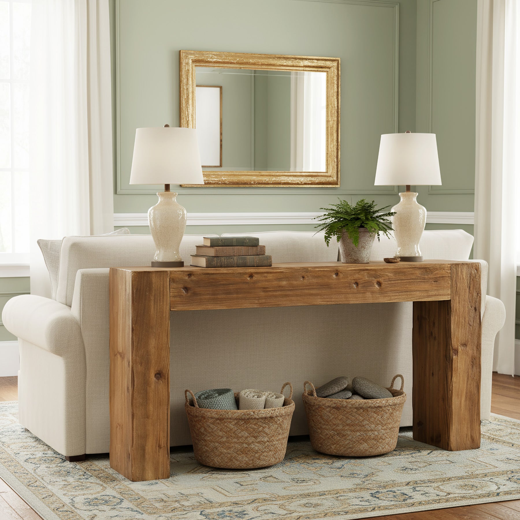 160 cm Massief Houten Consoletafel, Farmhouse Sidetable voor Woonkamer