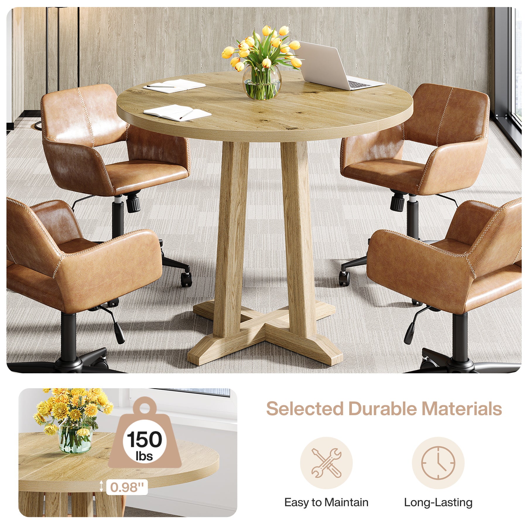 Tribesigns 80 cm Kleine Vergadertafel voor 2-4 Personen, Ronde Tafel met Stevige Pedestal
