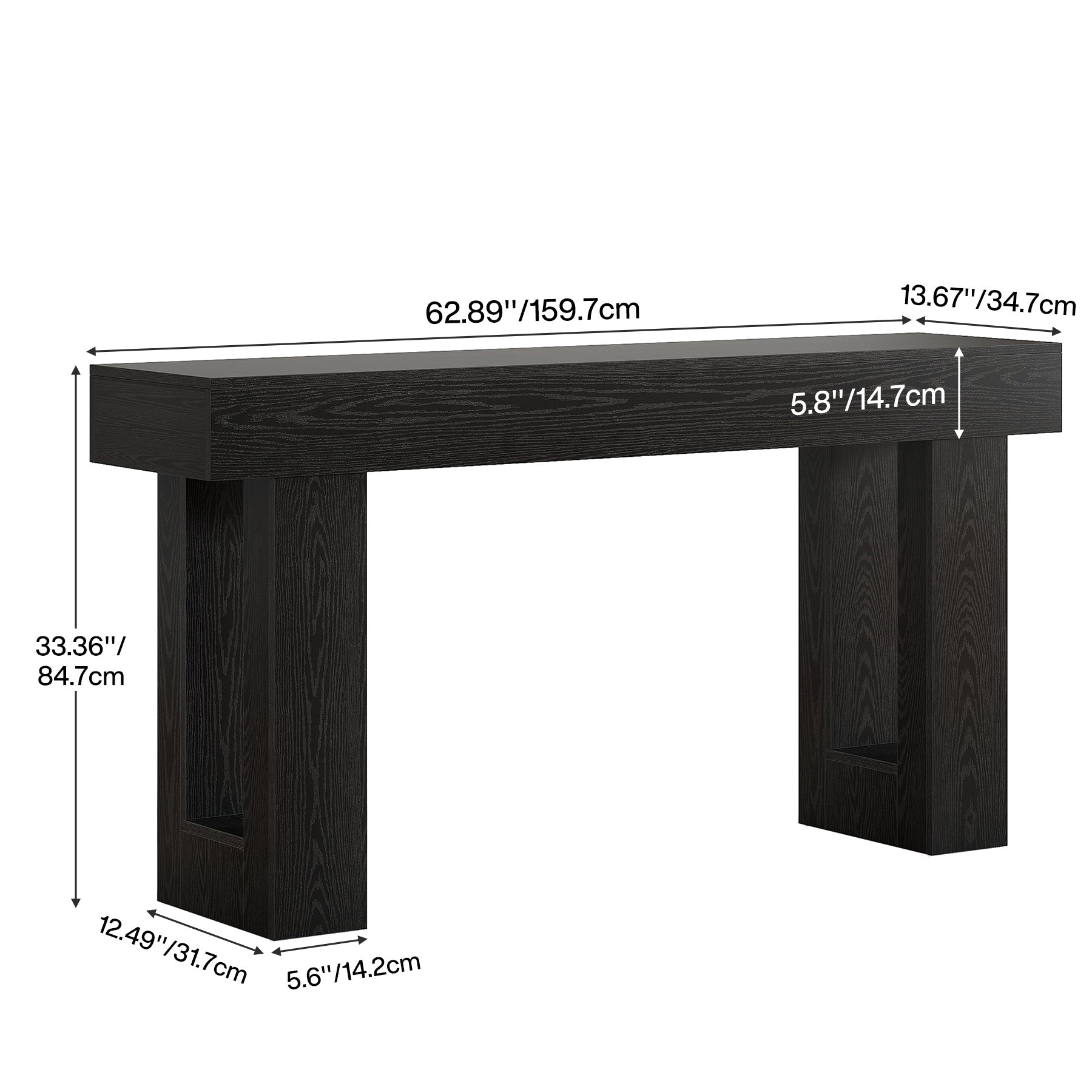 160 cm Landelijke Consoletafel met Massief Houten Poten, Houten Sofa-tafel voor Hal en Woonkamer