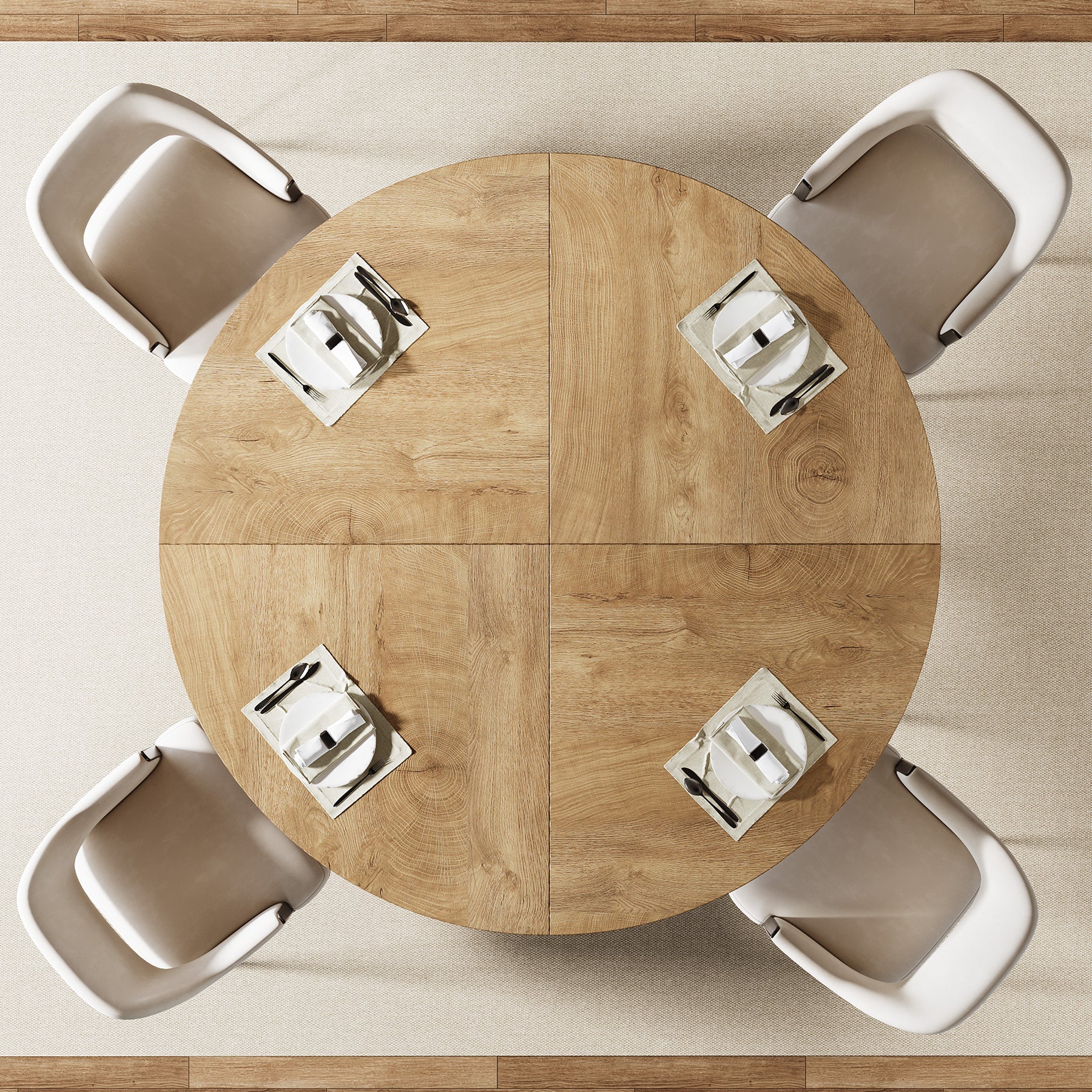 120 cm Eettafel voor 4-6 Personen, Ronde Tafel met Opbergruimte