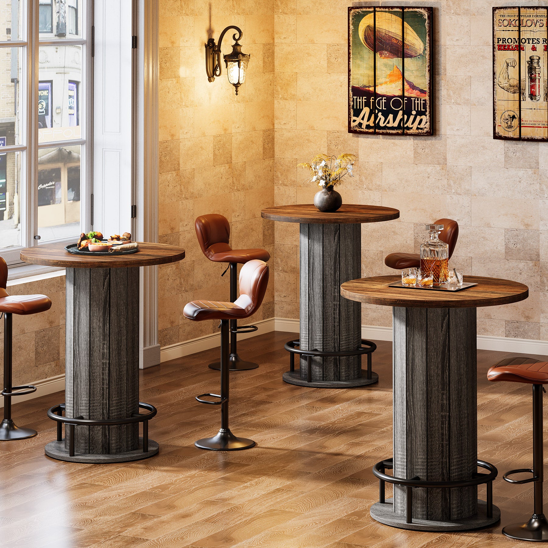 80 cm Tribesigns Eettafel met Houten Lattenvoet en Voetsteun
