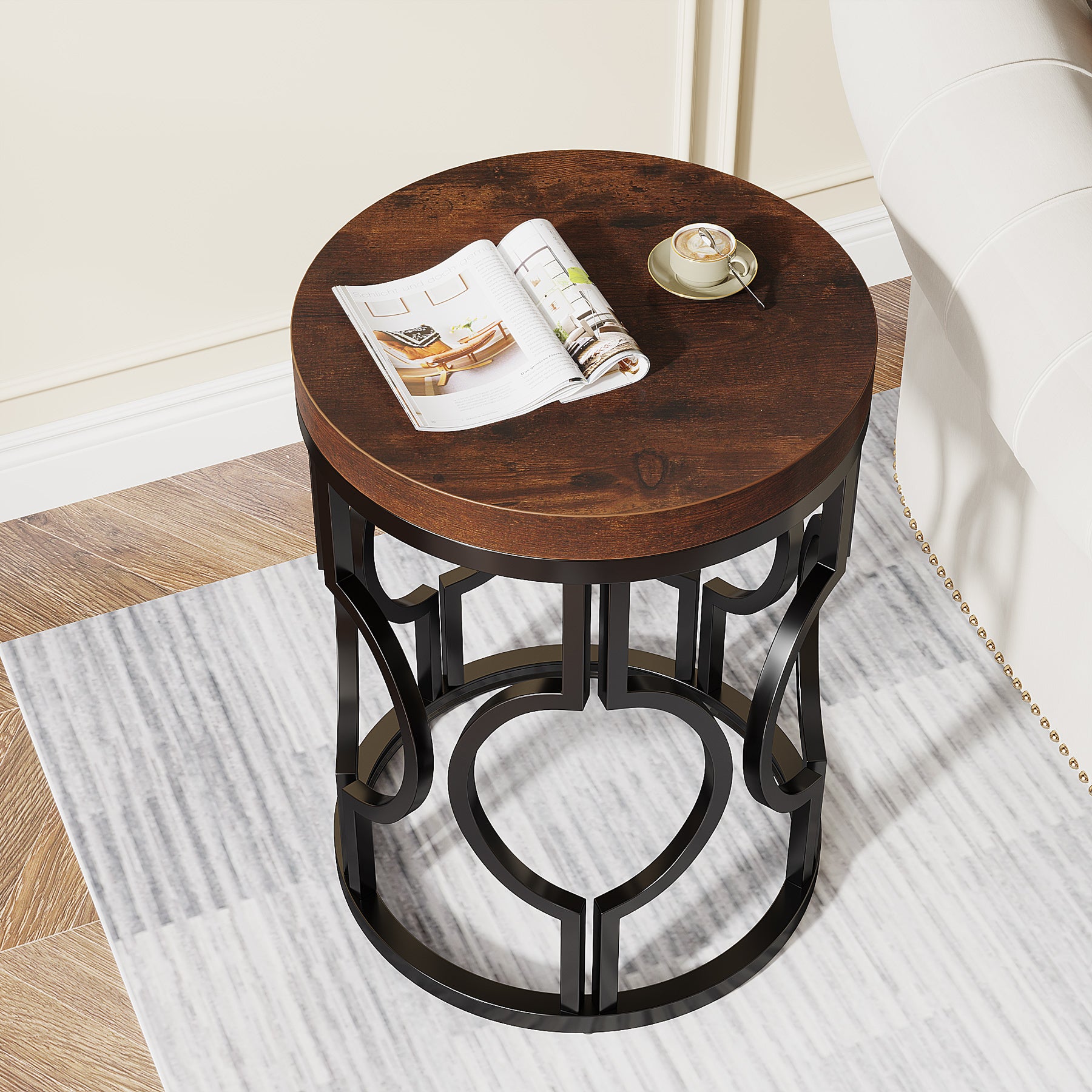 Ronde Bijzettafel van 45 cm met Industrieel Hol Metalen Frame