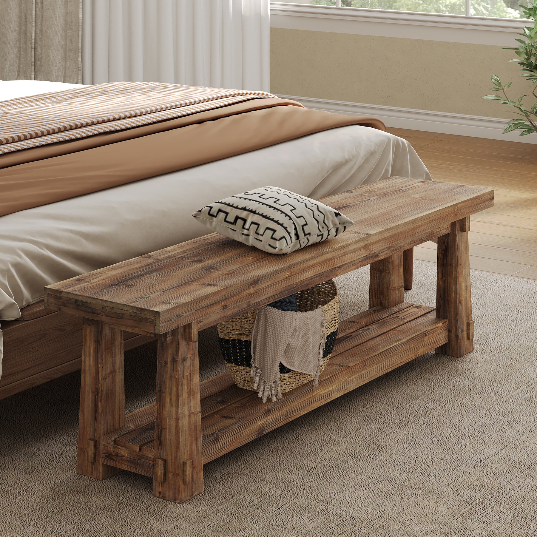 Tribesigns 140 cm massief houten halbank, schoenenbank met open plank voor hal