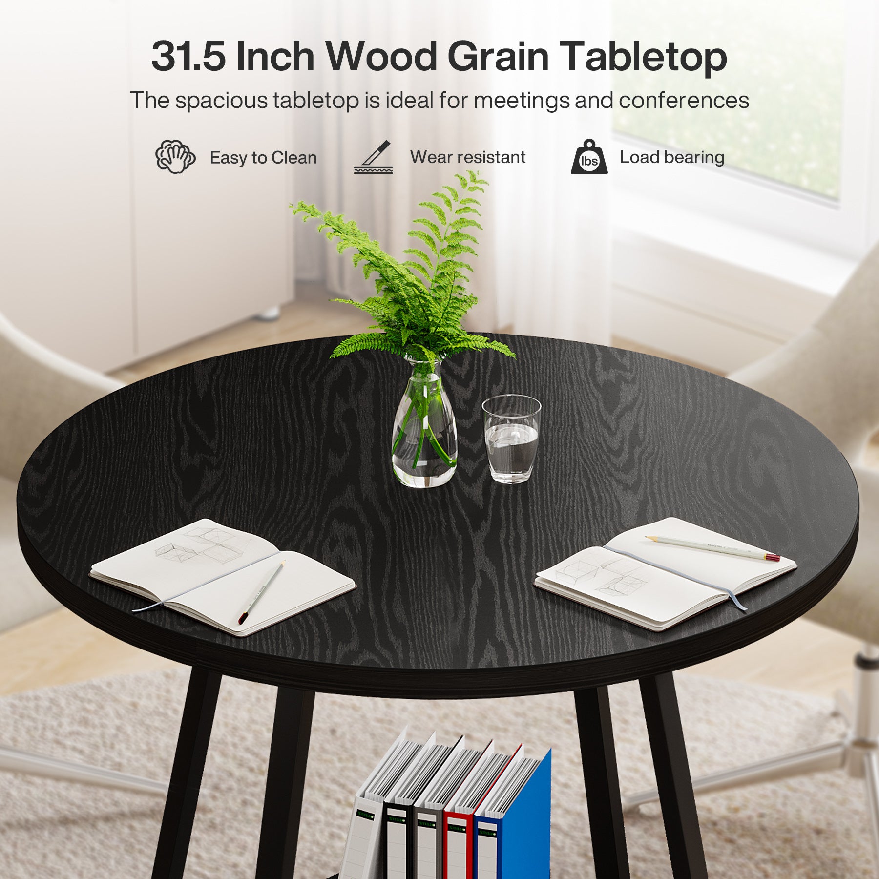 80 x 80 x 75 cm Ronde Conferentietafel voor 2-4 Personen, Compacte Houten Kantoortafel Bruin