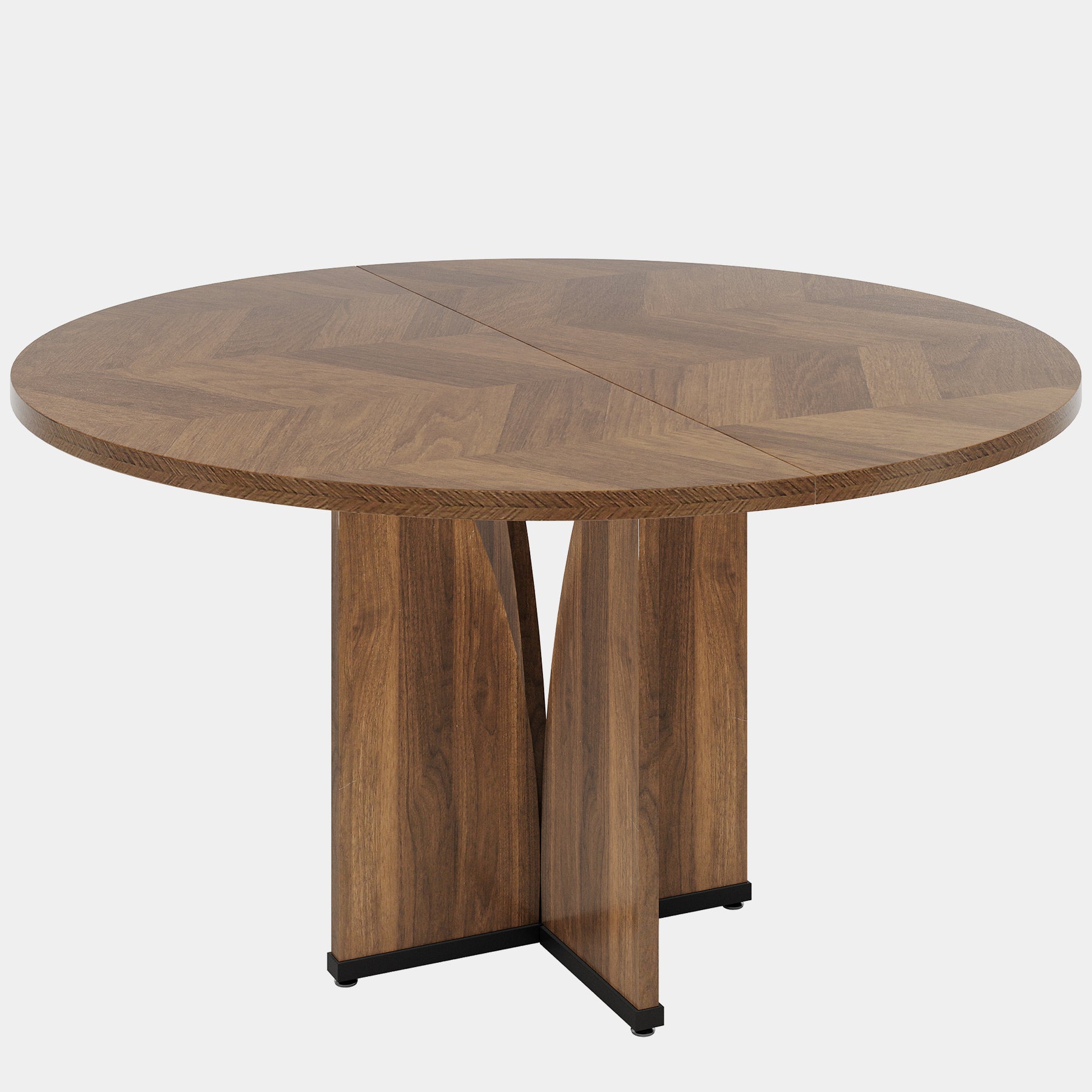 100 cm Ronde Eettafel voor Vier Personen, Landelijke Keukentafel met X-Vormige Voet