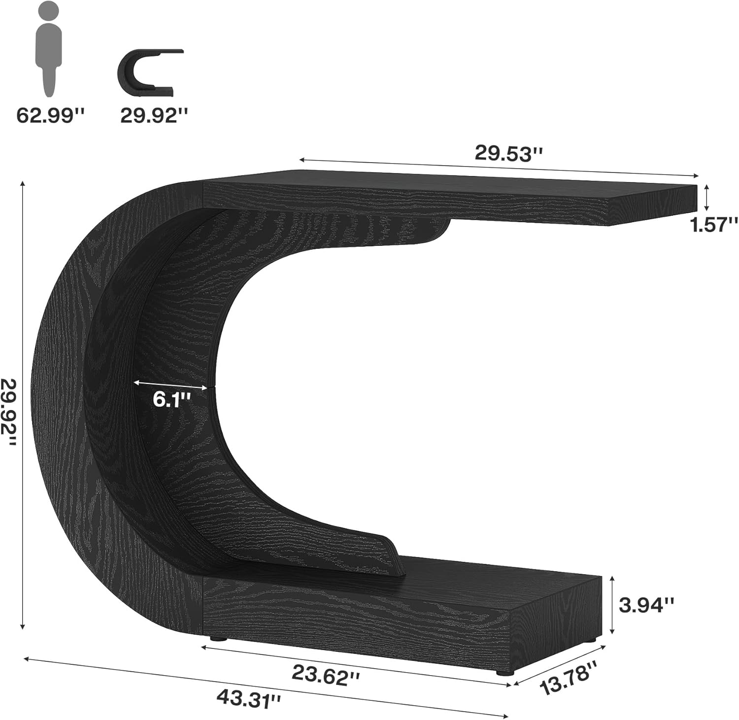 Tribesigns Moderne Entréetafel met Opbergruimte, Landelijk C-Vormig Design 110 cm voor Woonkamer