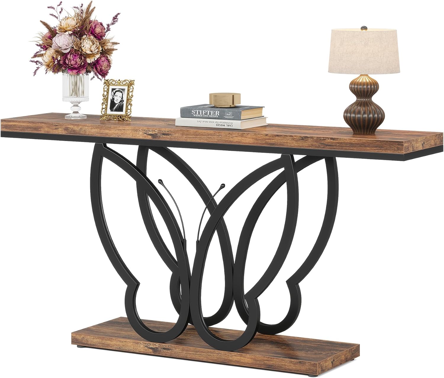 Tribesigns Consoletafel 140 cm Smal, Landelijke Haltafel met Metalen Frame