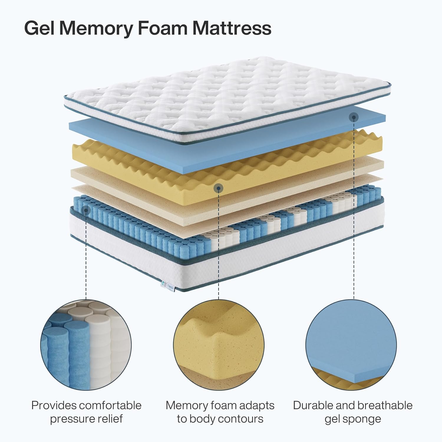 Pocketvering Matras H3 Medium Stevig, 7-Zones Orthopedisch Gel Memory Foam Matras met Koel Lyocell Oppervlak